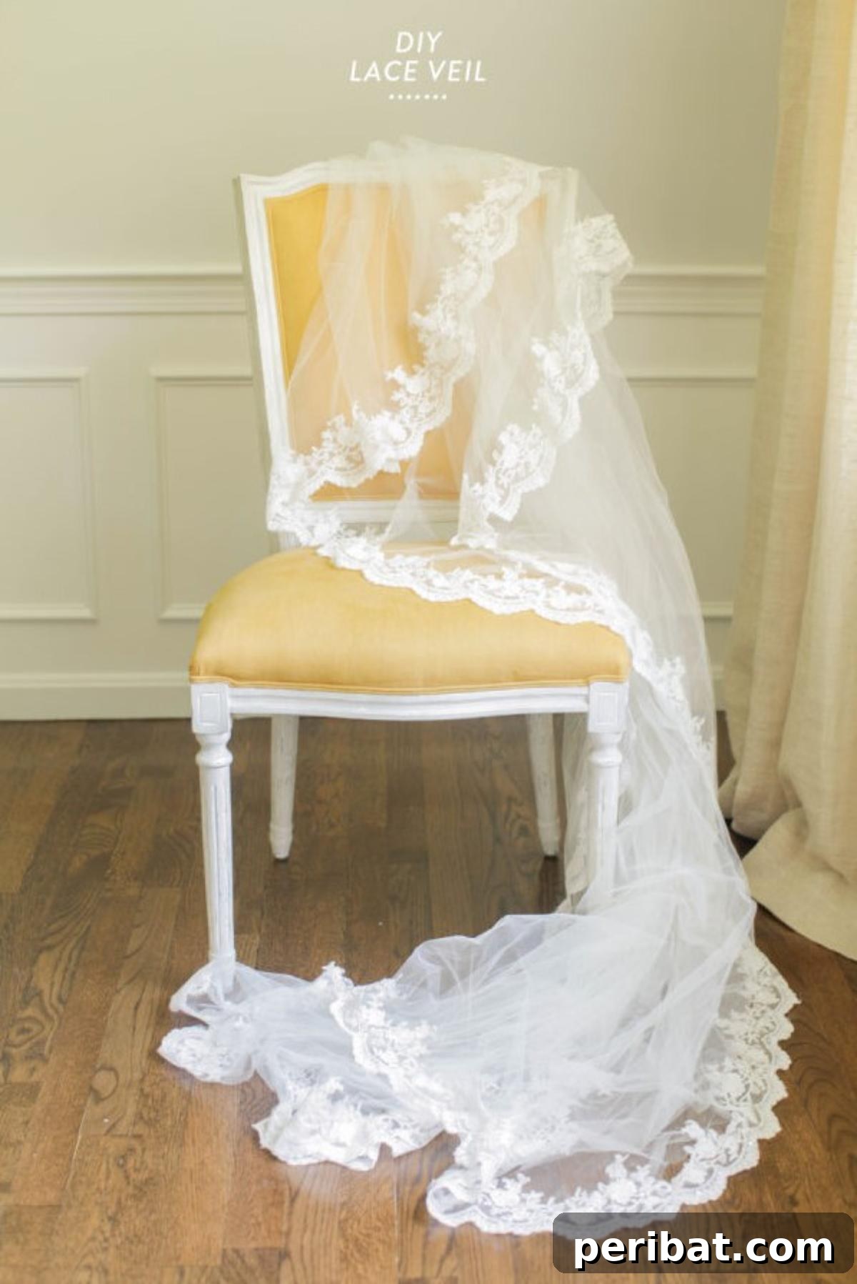 Craft Your Dream Wedding: 20 DIY Accessory Ideas 8 A stunning DIY lace veil flowing gracefully, showcasing intricate lace detailing along its edge, perfect for a classic bridal look.