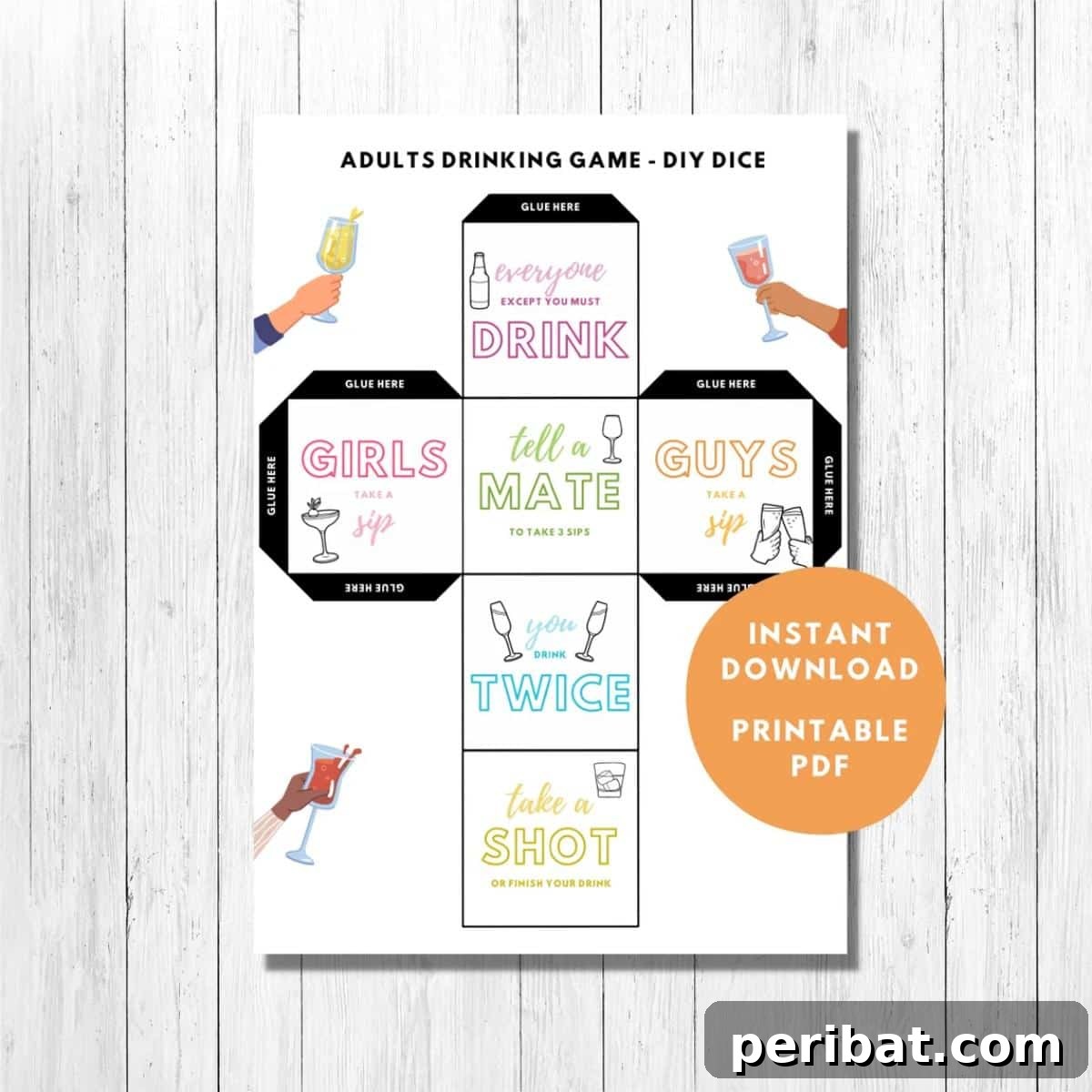 DIY Drunk Dice Adults Party Game printable.