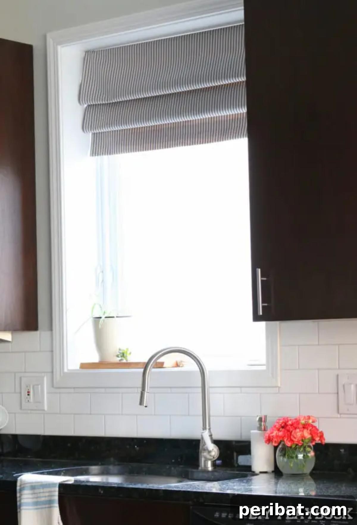20 Clever DIY Roman Shade Ideas 8 DIY Faux Roman Shade for the Kitchen, adding a cozy, custom touch.
