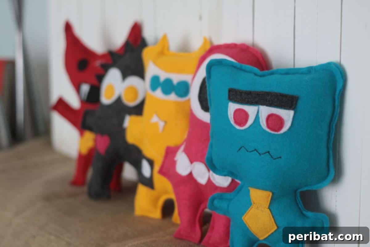 Unlock Your Creativity: 38 Beginner Sewing Projects 31 Cute and colorful Easy Felt Monsters, ideal for beginner sewists and kids.