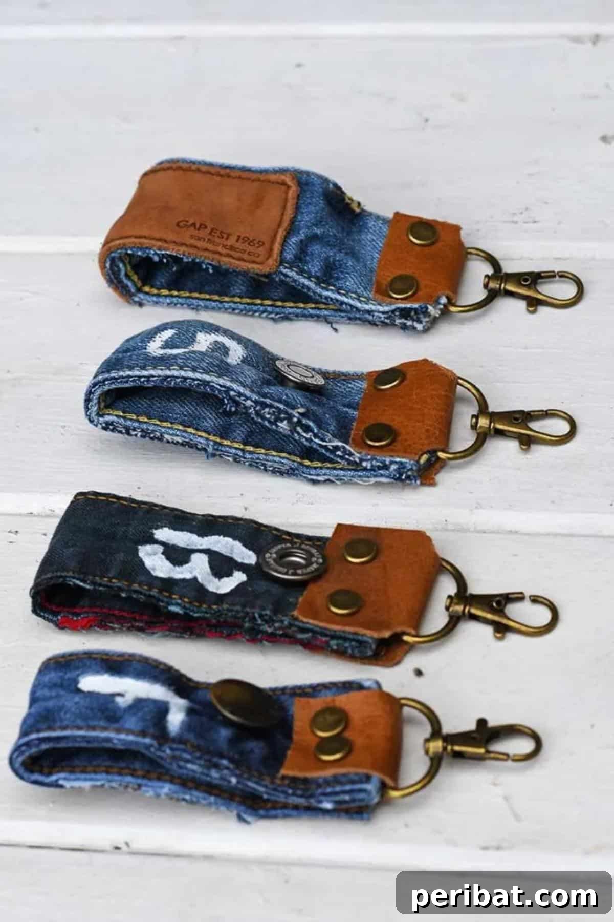 Unlock Your Creativity: 38 Beginner Sewing Projects 32 Creative Cool DIY Fabric Key Fobs made from repurposed old jeans, showcasing unique textures.