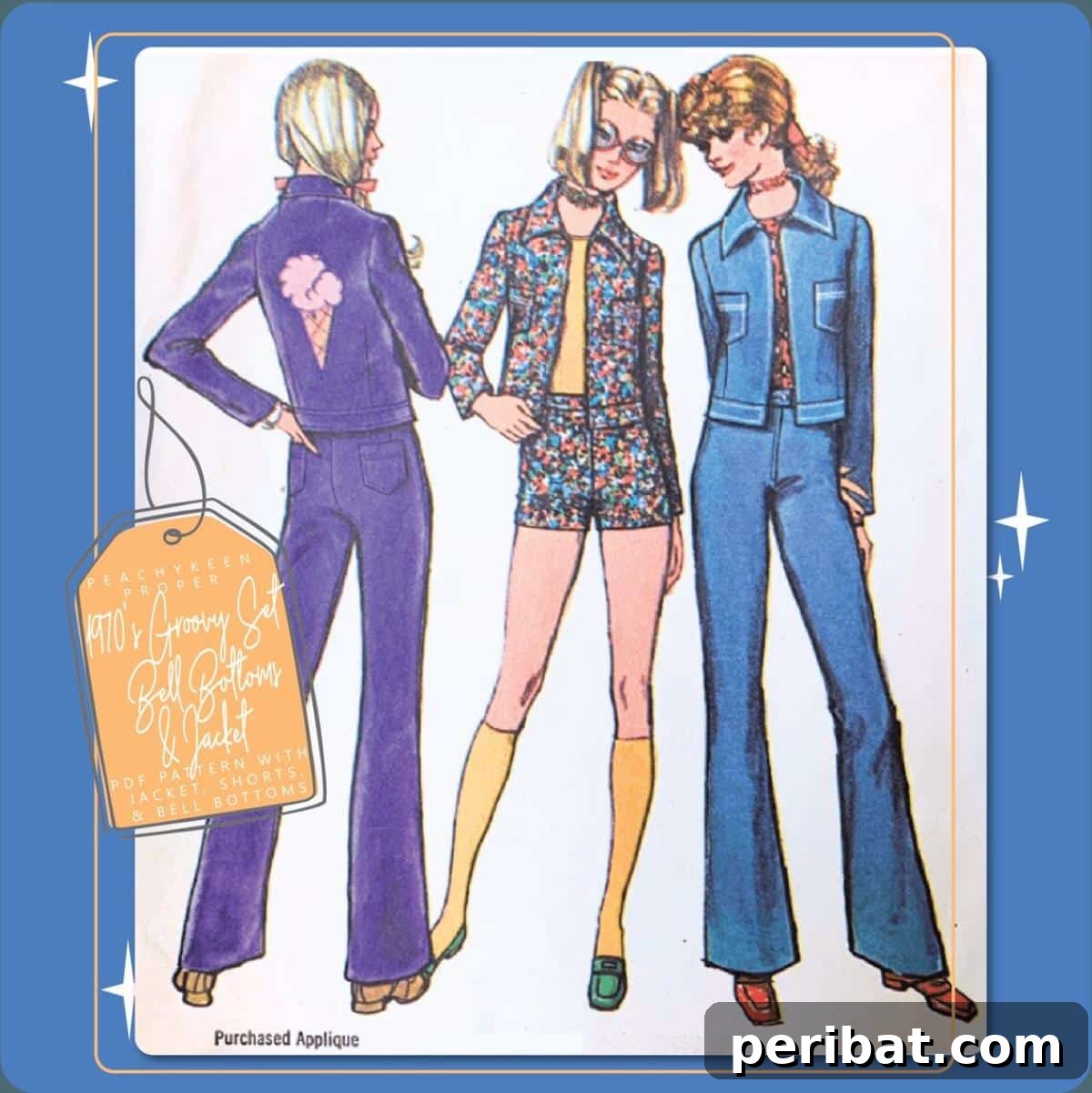 Groovy Garments: 38 70s Sewing Patterns for Timeless Style 38 1970s Groovy Set - Bell Bottoms/Shorts and Jacket Sewing Pattern