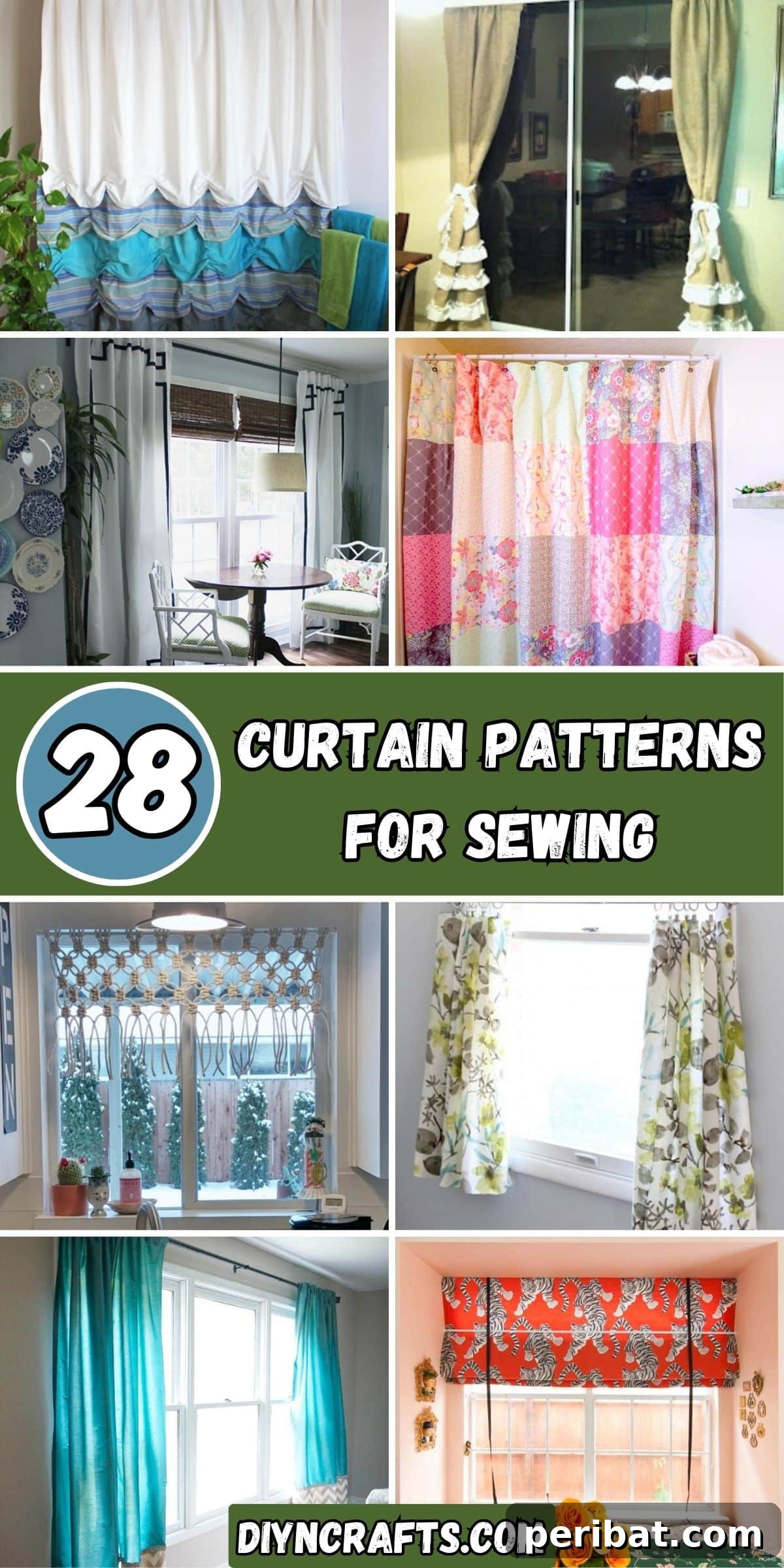 28 Curtain Patterns for Sewing collage: A collection of diverse curtain styles.