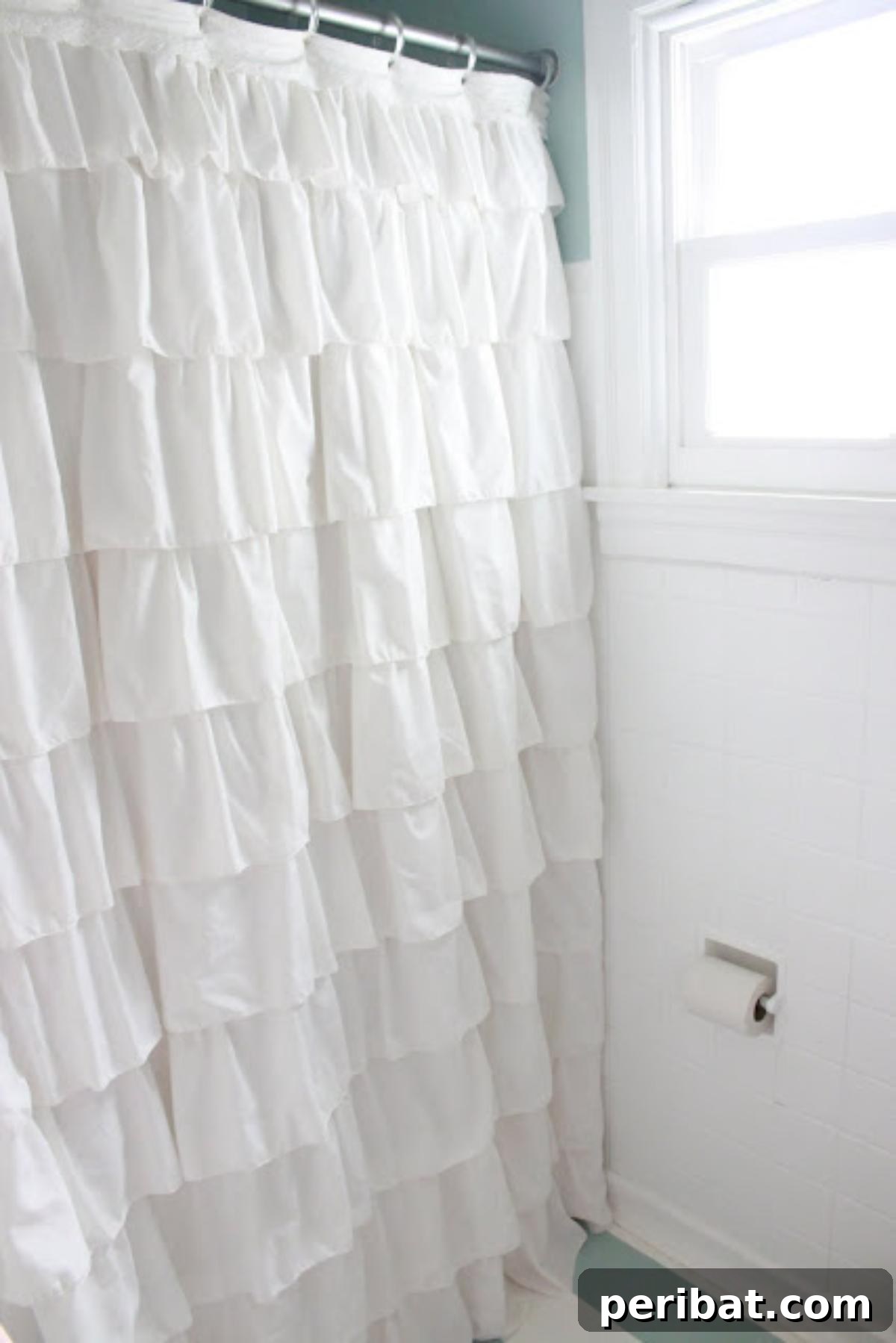 Anthropologie-Esque Ruffled Shower Curtain, creating a luxurious bathroom aesthetic.