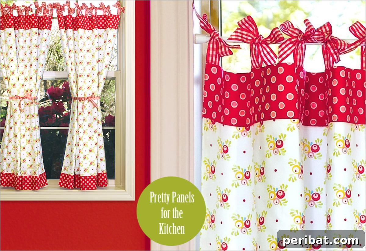 Kitchen Curtains with Ribbon Ties, adding a quaint and personalized touch.