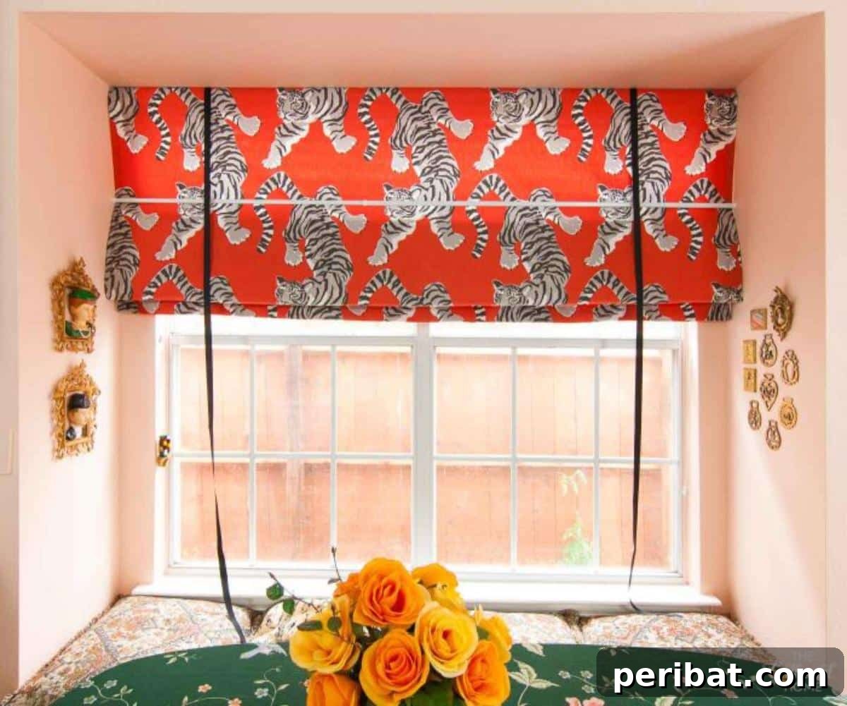 DIY Faux Roman Shade, adding a stylish and clean look to a kitchen window.