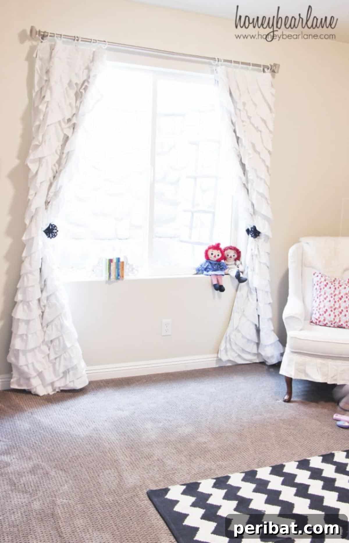 DIY Ruffled Curtains, adding a soft, romantic touch to a room.
