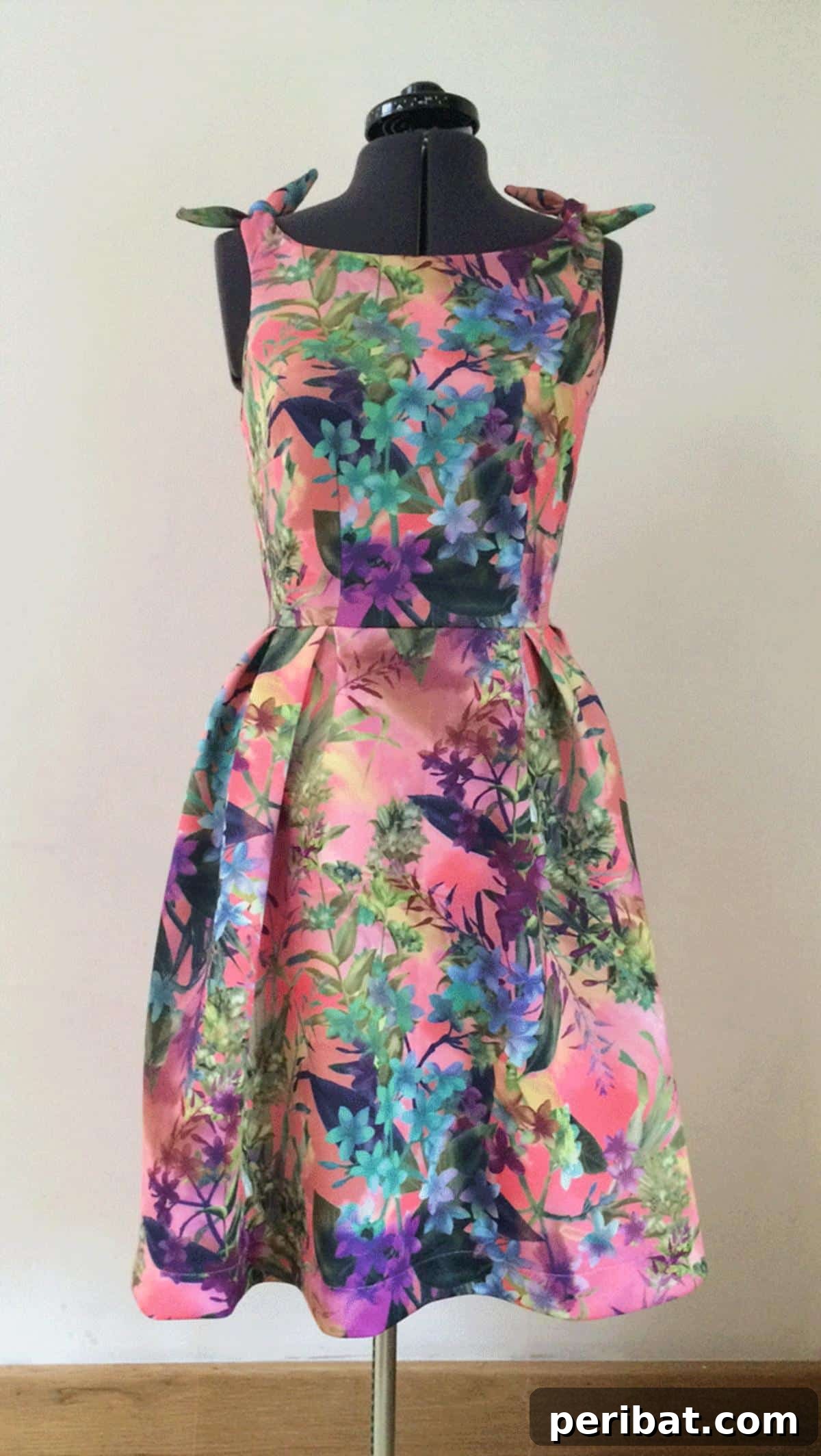 Discover 38 Free Vintage Sewing Patterns 16 50’s Hawaiian Dress With Knotted Shoulders - a vibrant flamingo print dress
