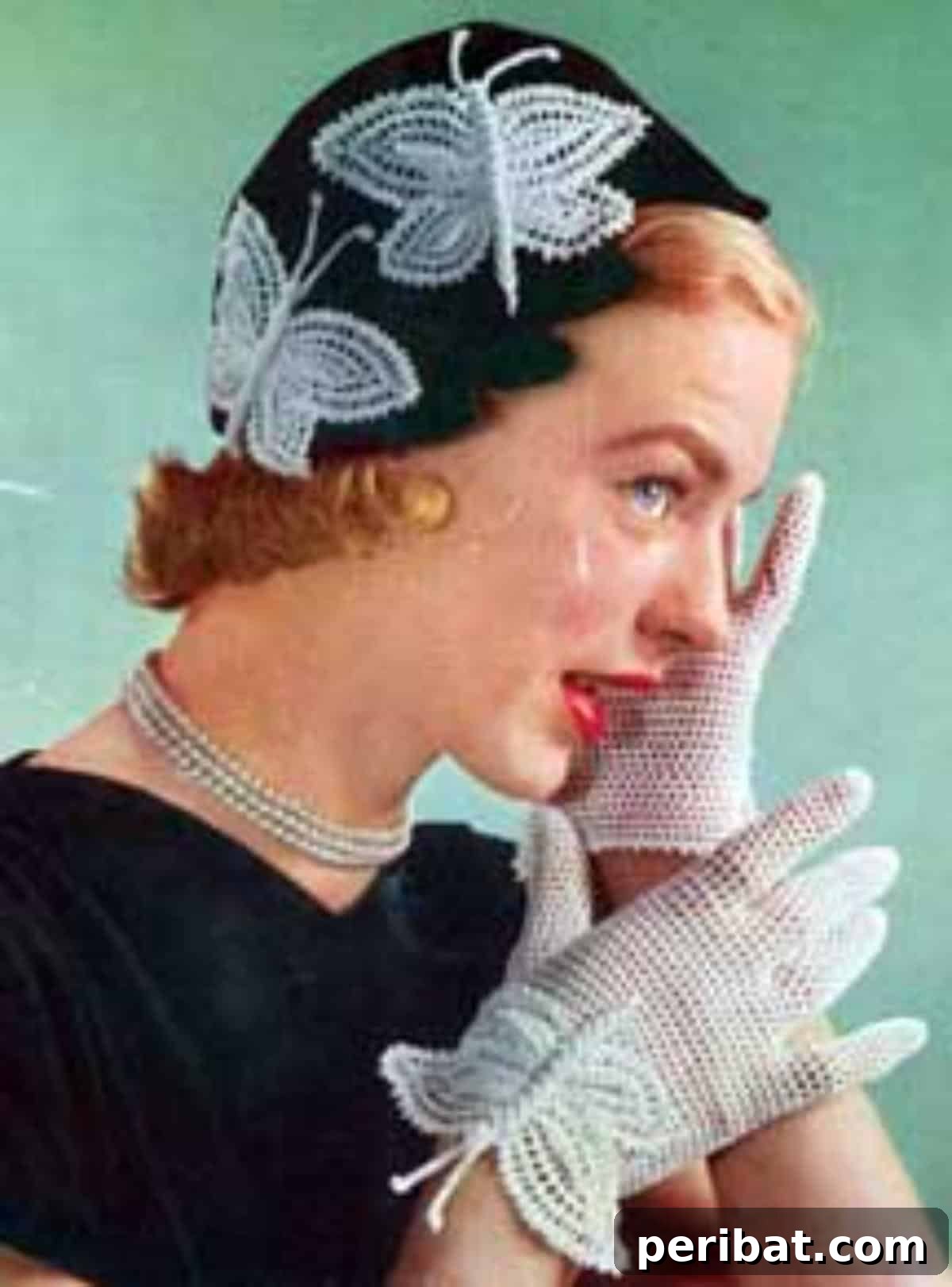 Discover 38 Free Vintage Sewing Patterns 26 Butterfly Hat & Gloves - a delicate crocheted hat and gloves set with butterfly motifs