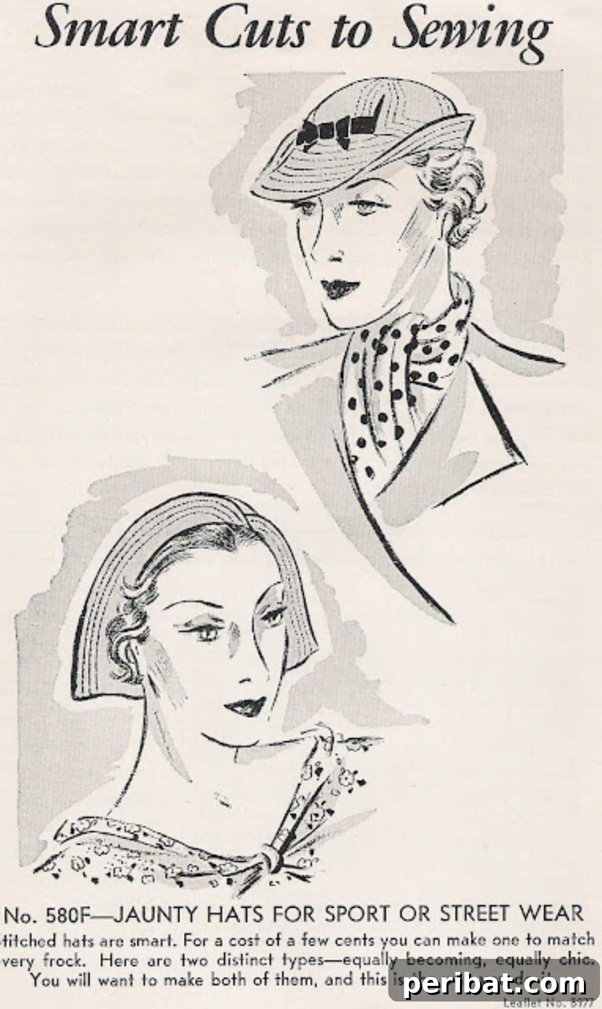 Discover 38 Free Vintage Sewing Patterns 27 Jaunty Hats From 1935 - three stylish hats from the 1930s era