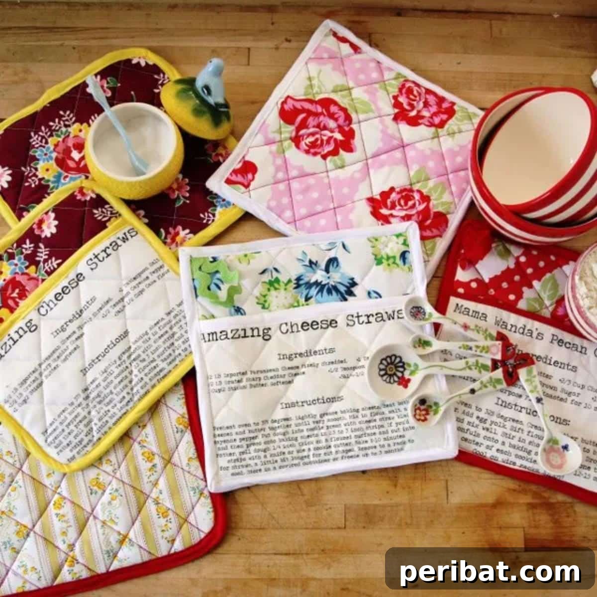 Discover 38 Free Vintage Sewing Patterns 30 DIY Recipe Potholders - custom potholders with handwritten recipes printed on fabric