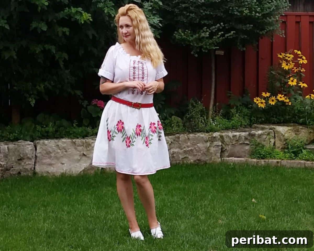 Discover 38 Free Vintage Sewing Patterns 5 Embroidered Vintage DIY Dress - a white dress with delicate floral embroidery
