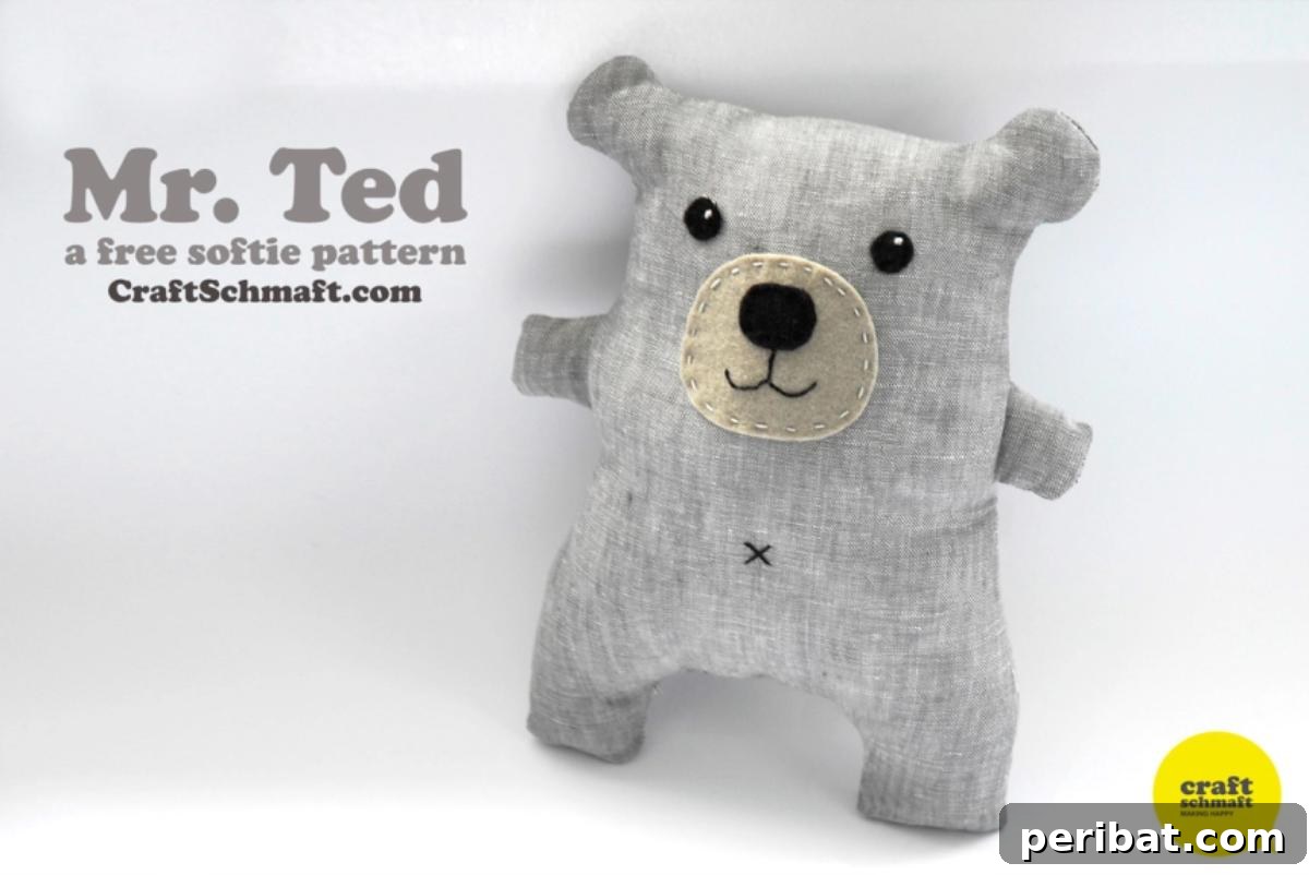 DIY Mr. Ted The Bear, a classic teddy bear from linen and felt.