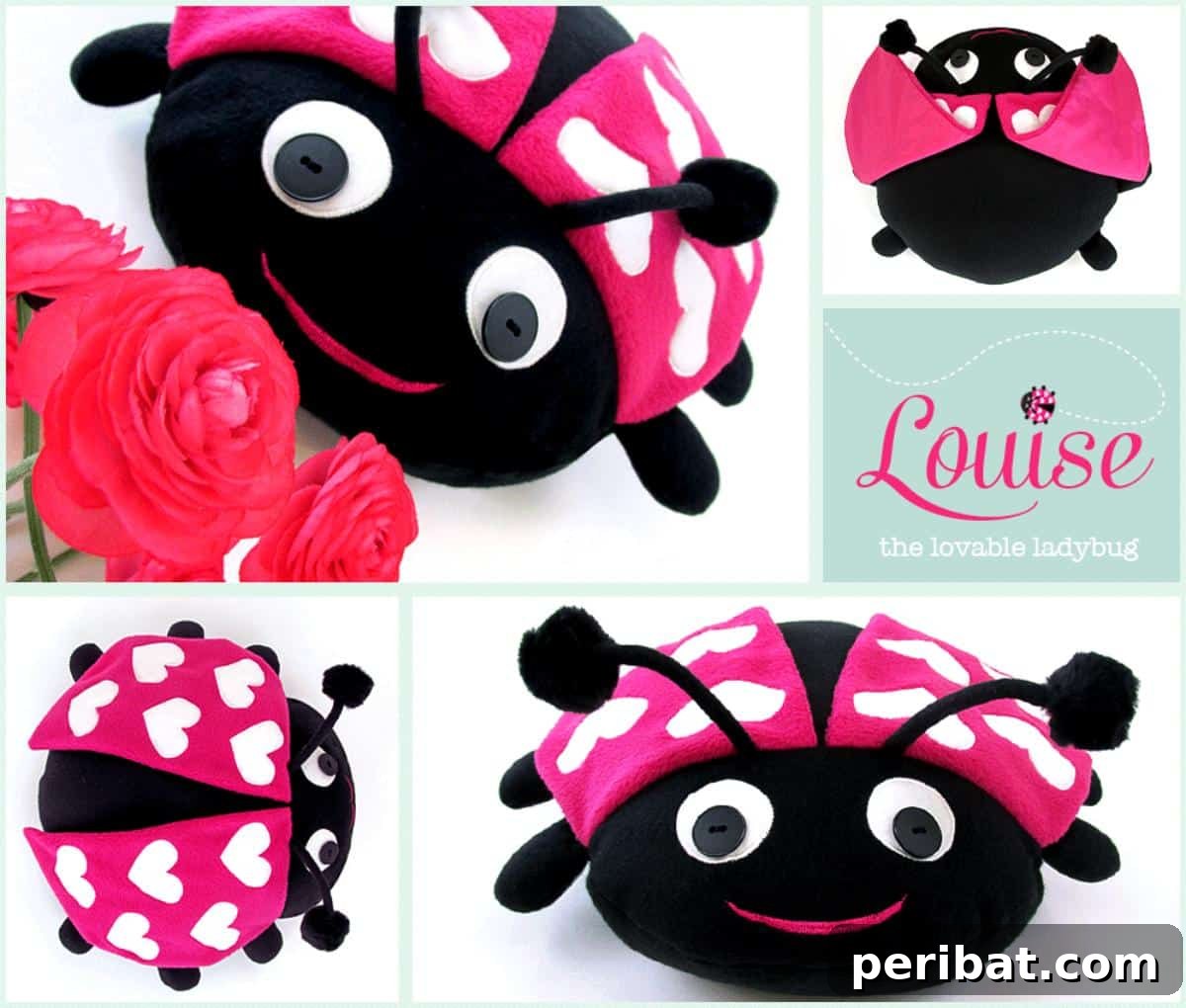 DIY Louise the Lovable Ladybug collage, a colorful pillow pal.