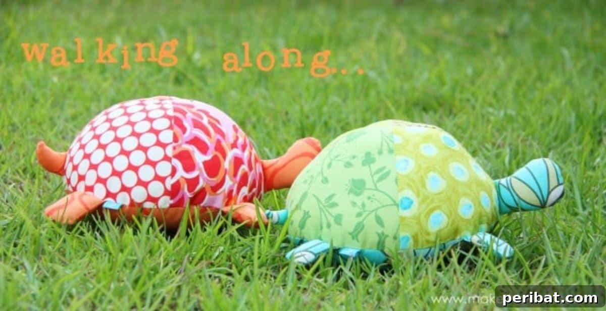 DIY Stuffed Fabric Turtles plushies with adorable tails.