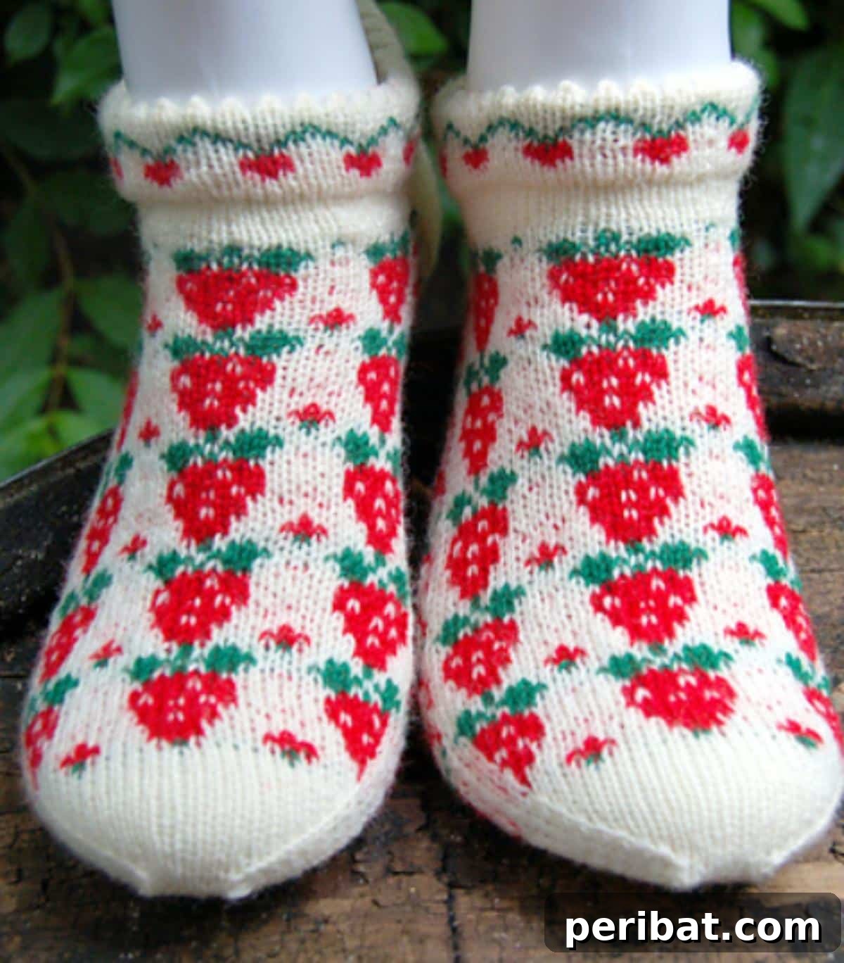 Knit Strawberry Socks with adorable red strawberry motifs