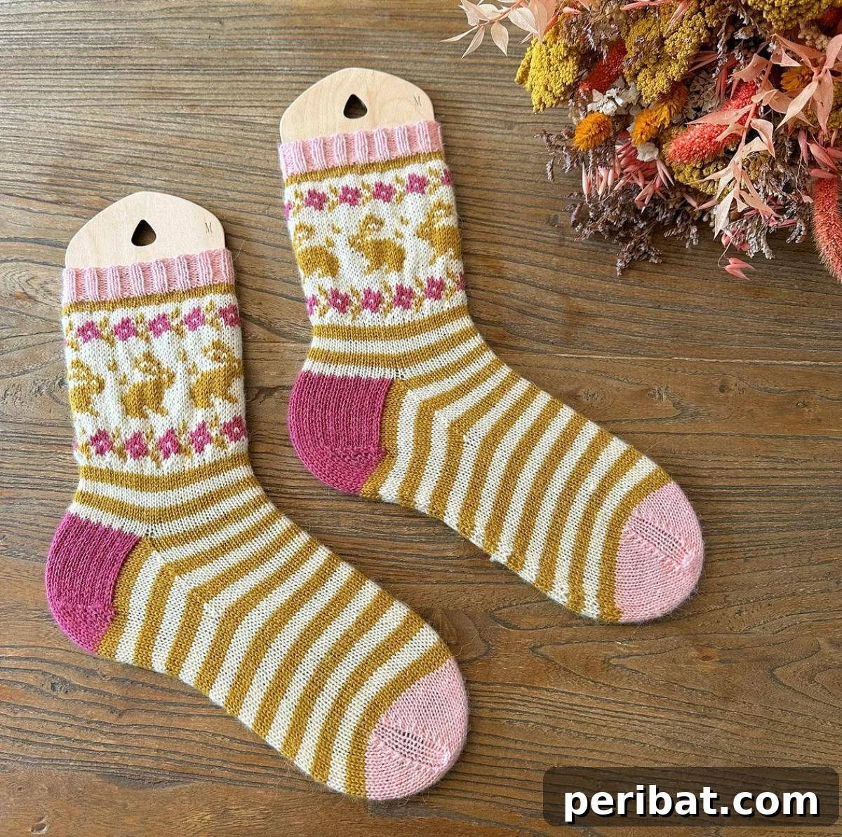 Spring Rabbit Socks with cute rabbit motifs and floral accents