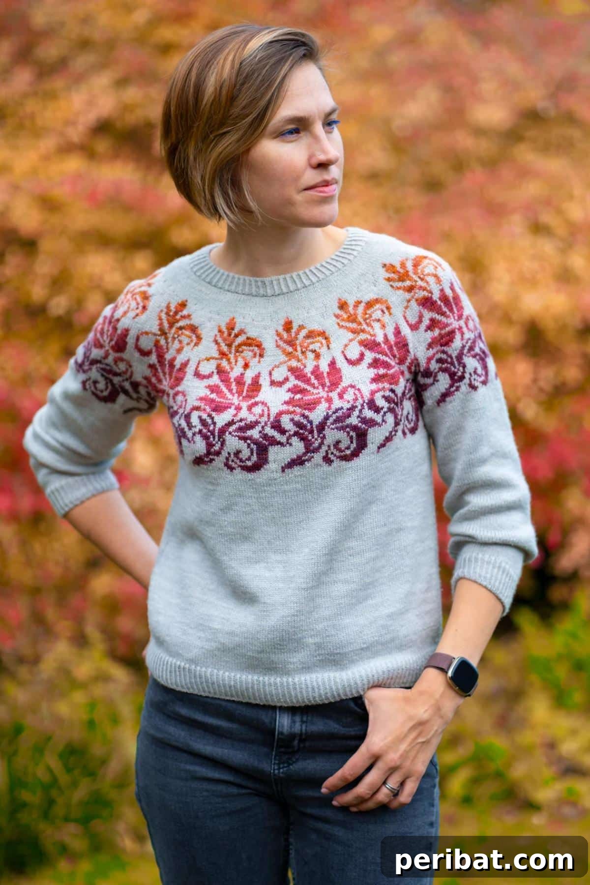 Fire Lily Sweater with a vibrant, fiery floral colorwork design