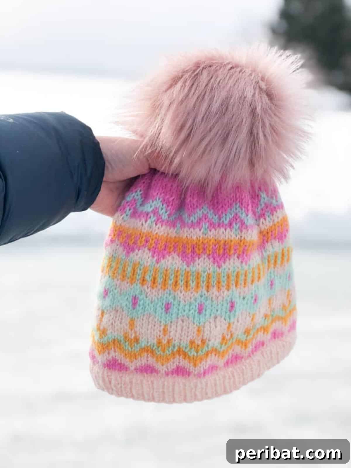 Winter Carnival Hat with colorful Fair Isle motifs