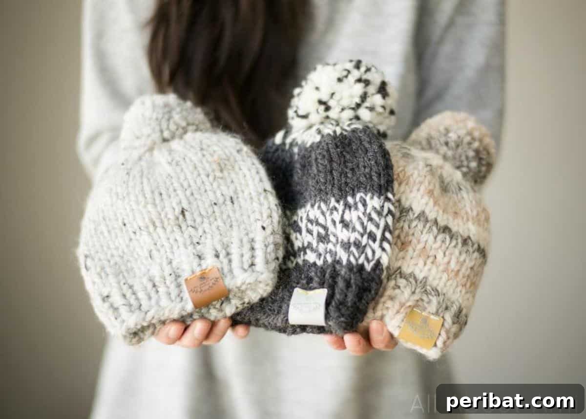 29 Inspiring Circular Knitting Designs 21 A collection of Basic Knitted Baby Hats in various soft colors, crafted with bulky yarn for quick knitting and ultimate warmth, perfect for infants.
