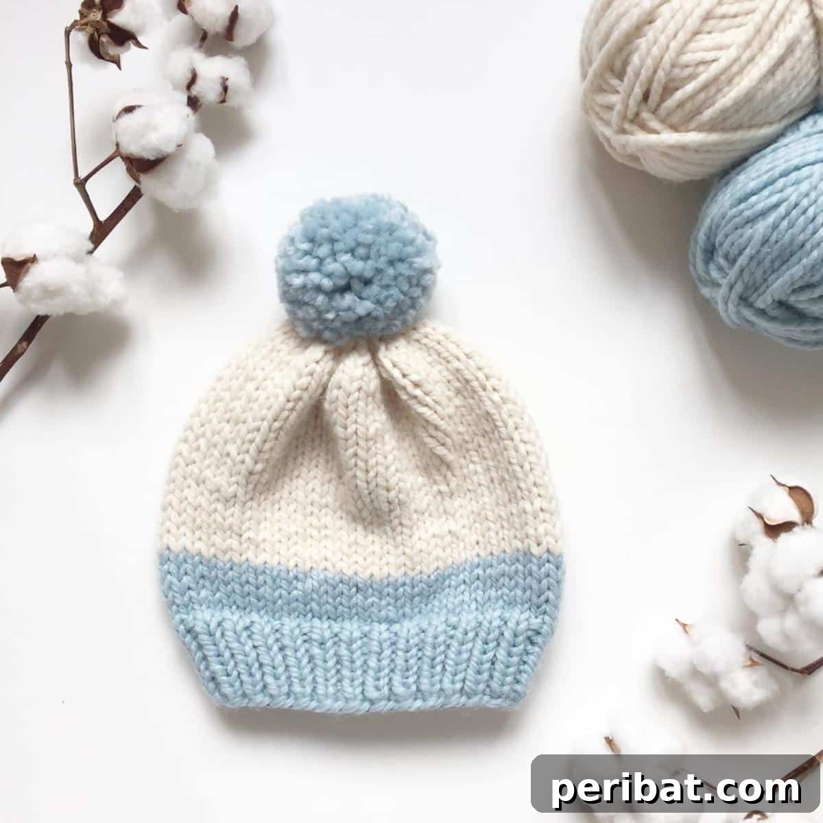 29 Inspiring Circular Knitting Designs 22 A Basic Two-tone Hat, displaying a stylish color block design in two contrasting shades, knitted with chunky yarn for quick results and cozy warmth.