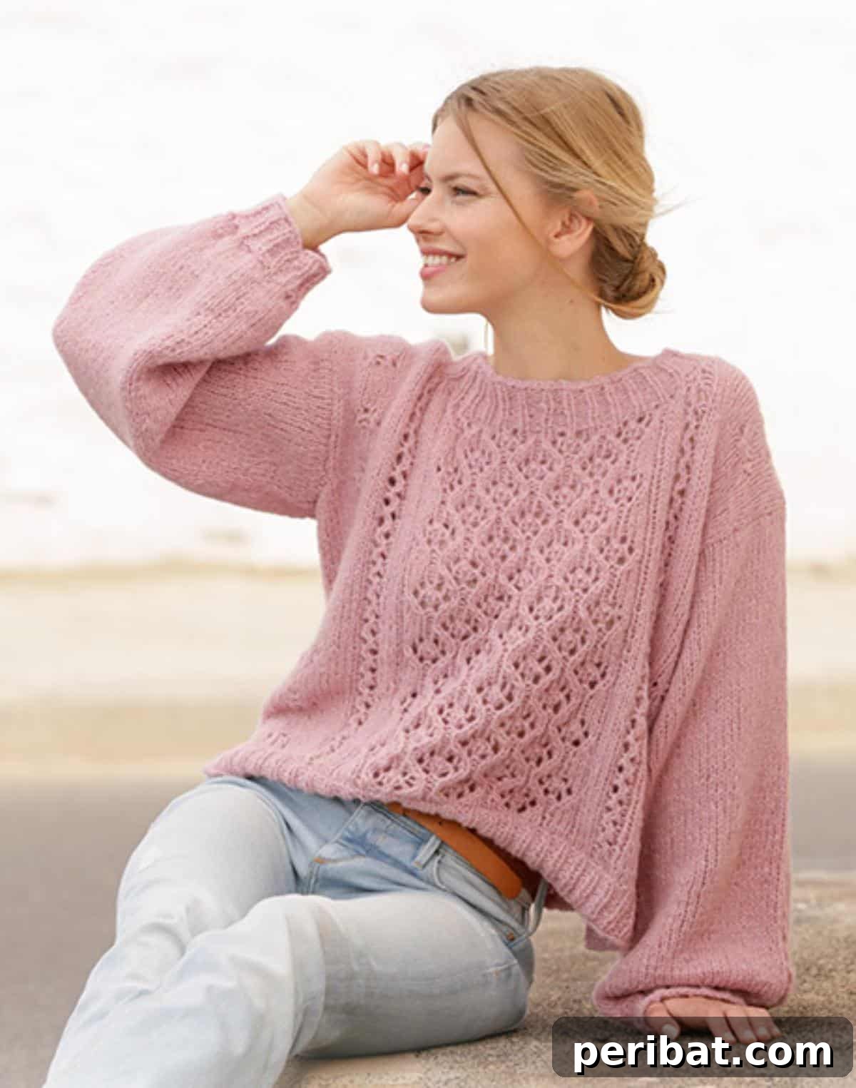 Balloon Sleeve Lace Top Sweater, a bold knit with voluminous sleeves and a lace pattern.