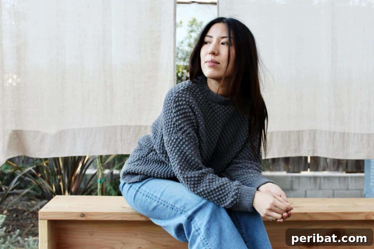 Bramble Jumper, a beginner-friendly knit sweater with a relaxed fit.