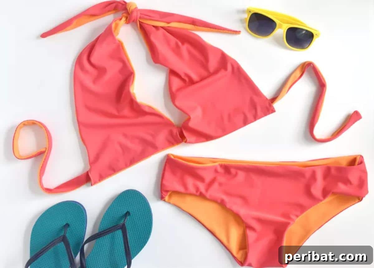 A DIY reversible swimsuit showcasing two distinct styles in one, offering versatility and fashion.