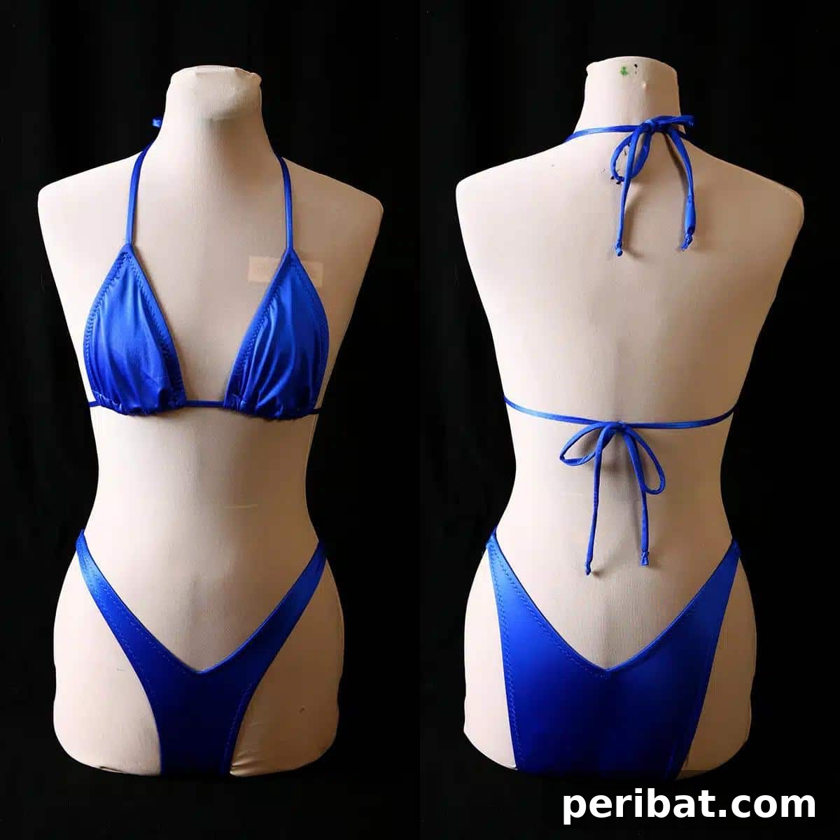 A classic string bikini top with teardrop-shaped cups and slender ties, offering a versatile and flattering fit.