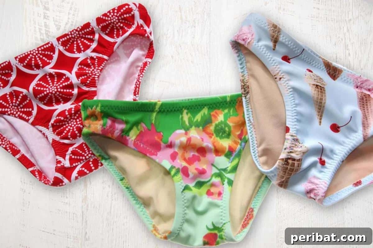 Simple yet comfortable bikini bottoms for girls, designed with stretchy Spandex fabric for an ideal fit.