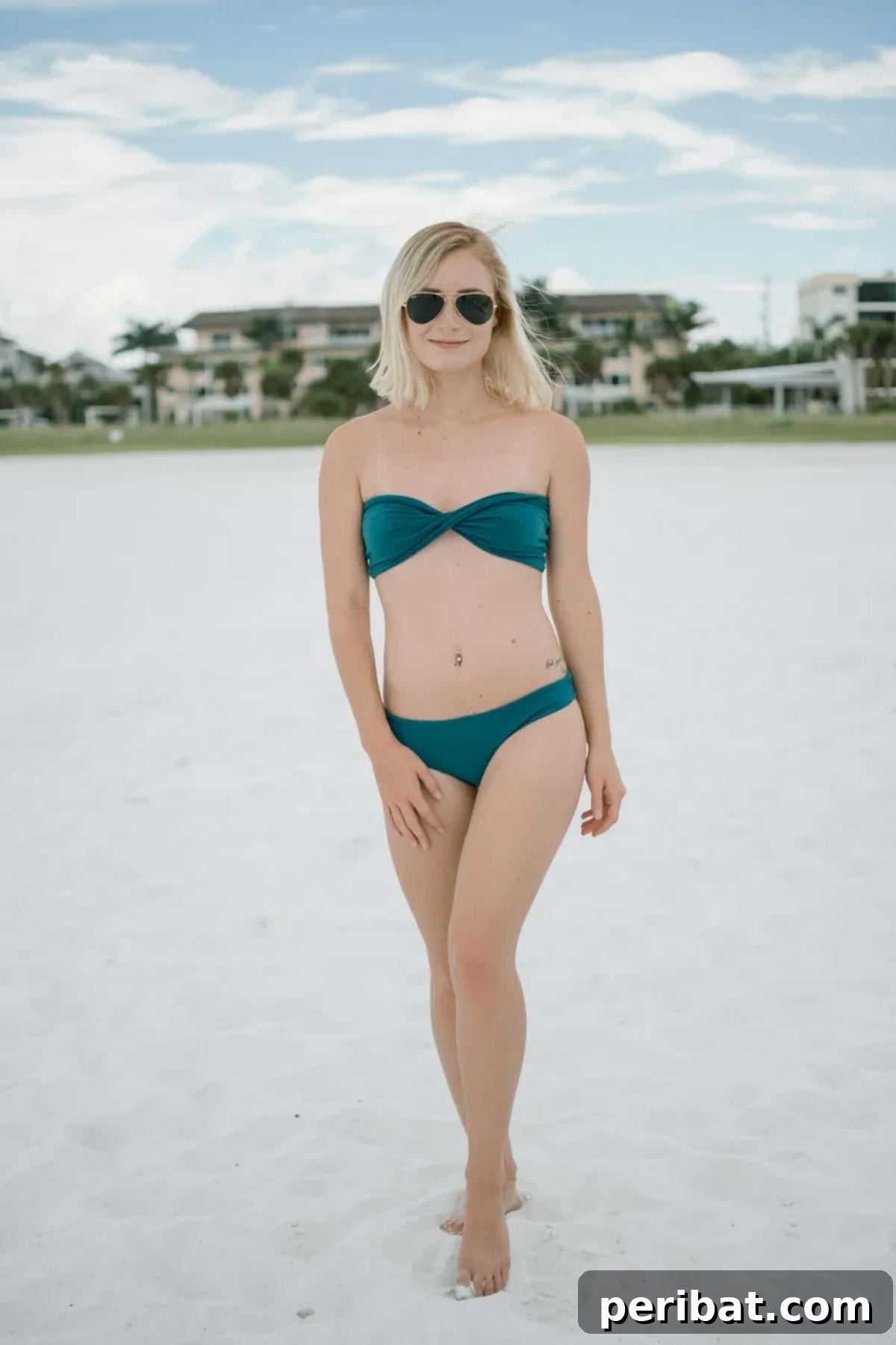 A chic DIY twist bikini featuring a bandeau top with an alluring twist-front detail, paired with classic-cut bottoms.