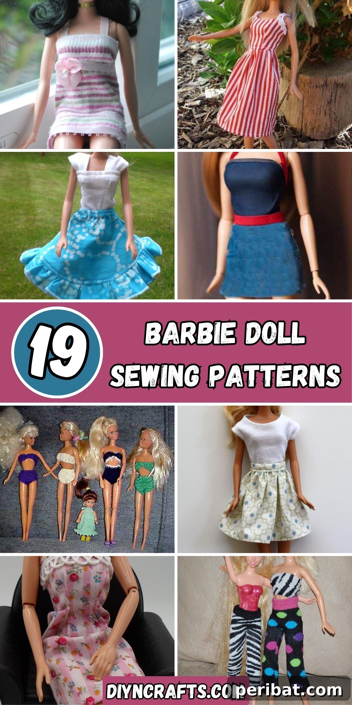 19 Barbie Doll Wardrobe Patterns 2 19 Barbie Doll Sewing Patterns collage.