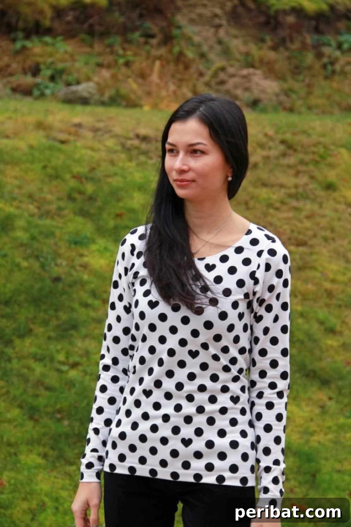 38 Creative T-Shirt Sewing Projects 12 A woman wearing a comfortable ladies T-shirt, featuring a flattering fit and simple design, ideal for everyday wear.