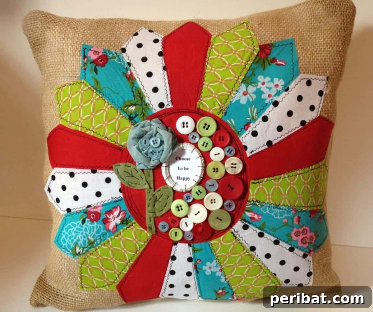 Stitch Your Way to Coziness: 38 Pillow Pattern Ideas 23 Raw Edged Dresden Plate Pillow