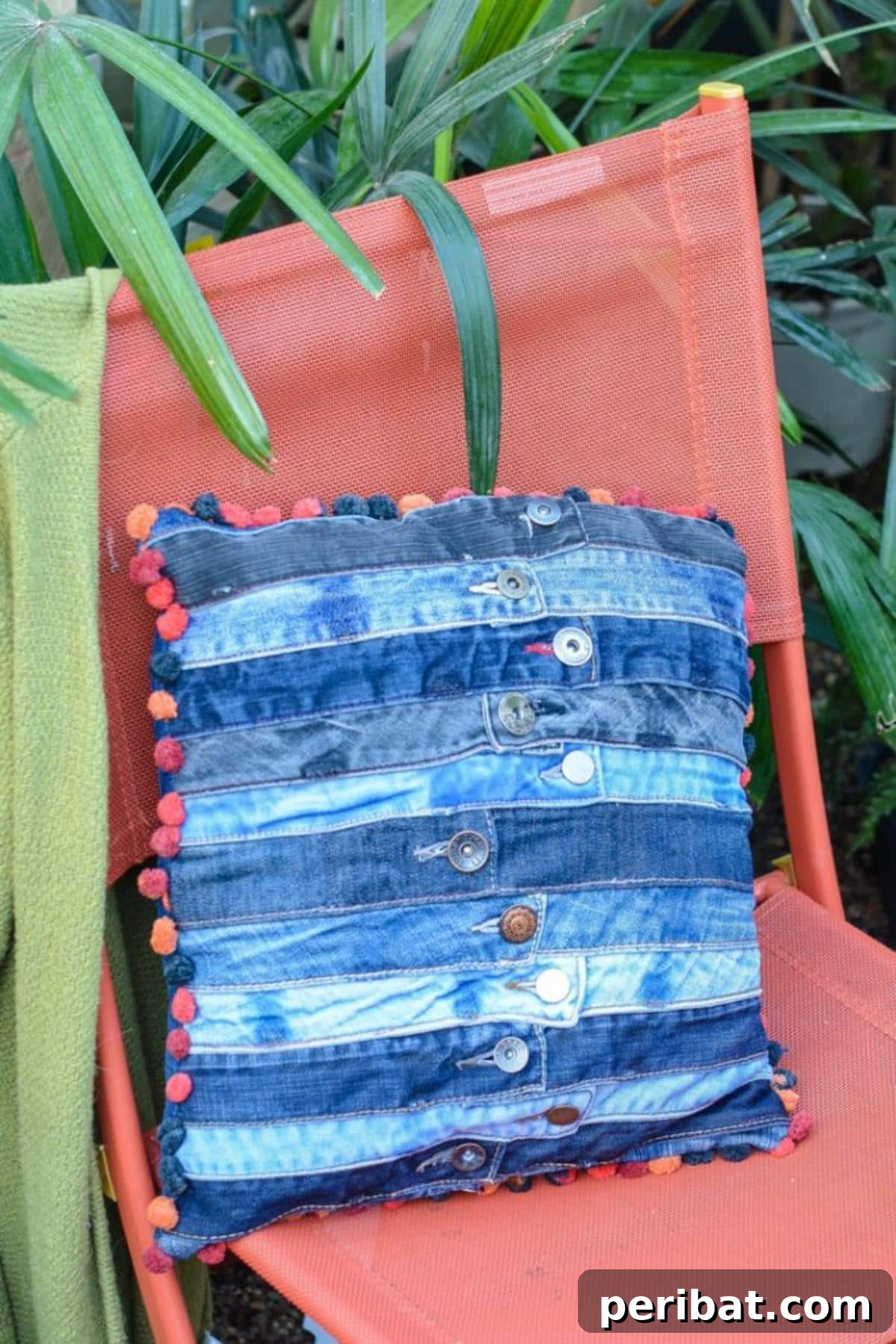 Stitch Your Way to Coziness: 38 Pillow Pattern Ideas 26 Recycled Denim Waistband Cushion