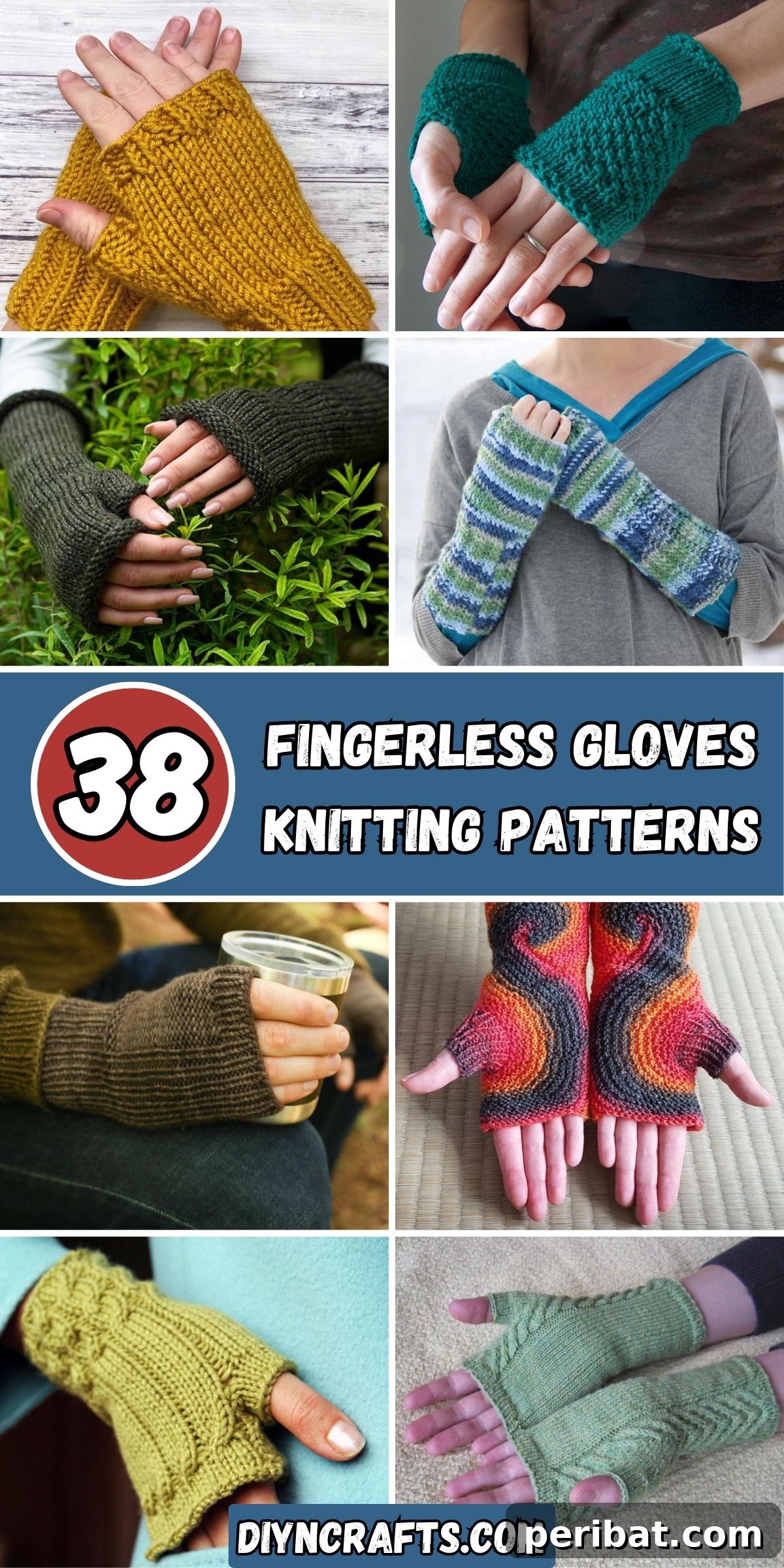 38 Fingerless Gloves Knitting Patterns collage.