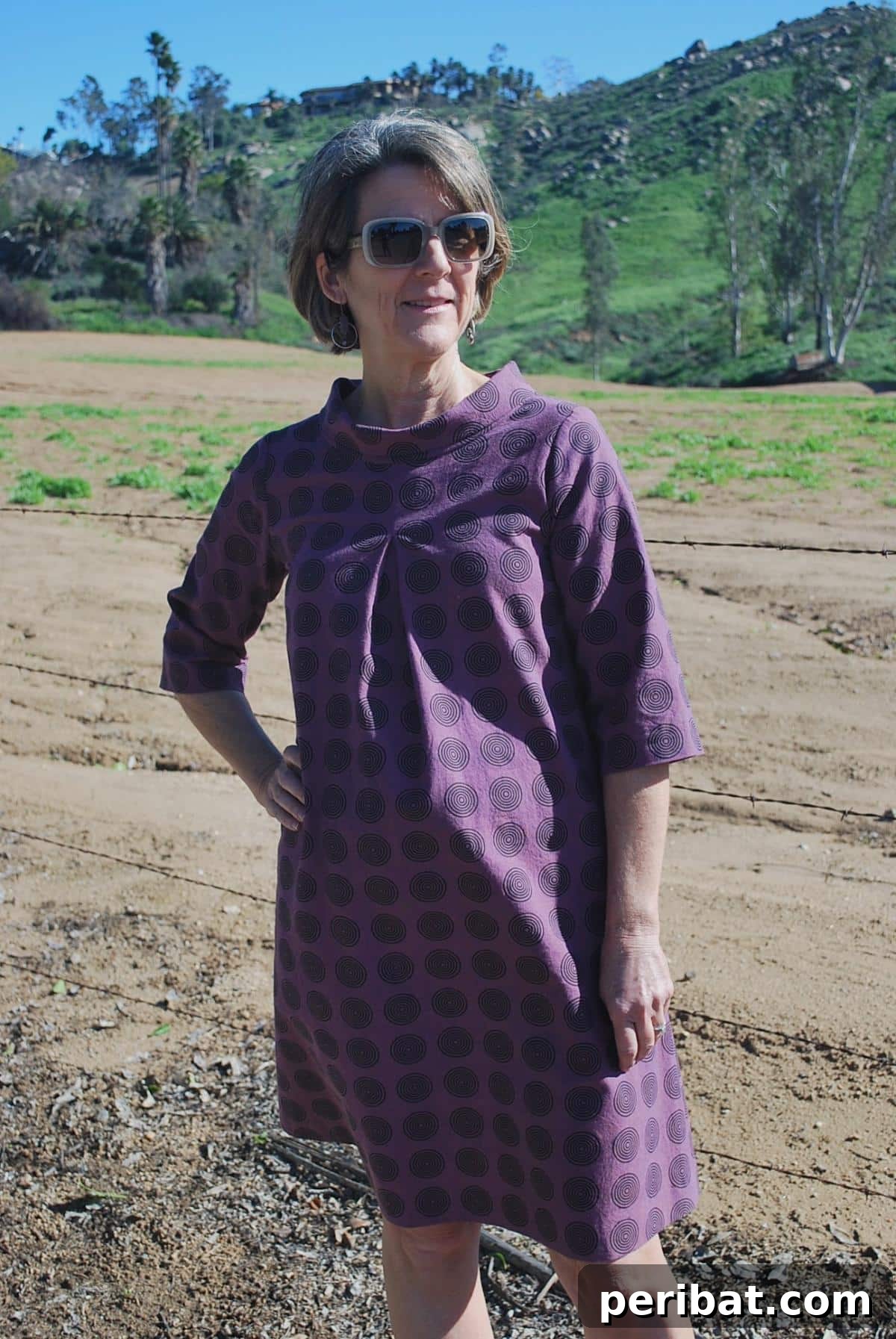 The Linnet Dress no.77, a sophisticated Japanese A-line dress with roll collars.