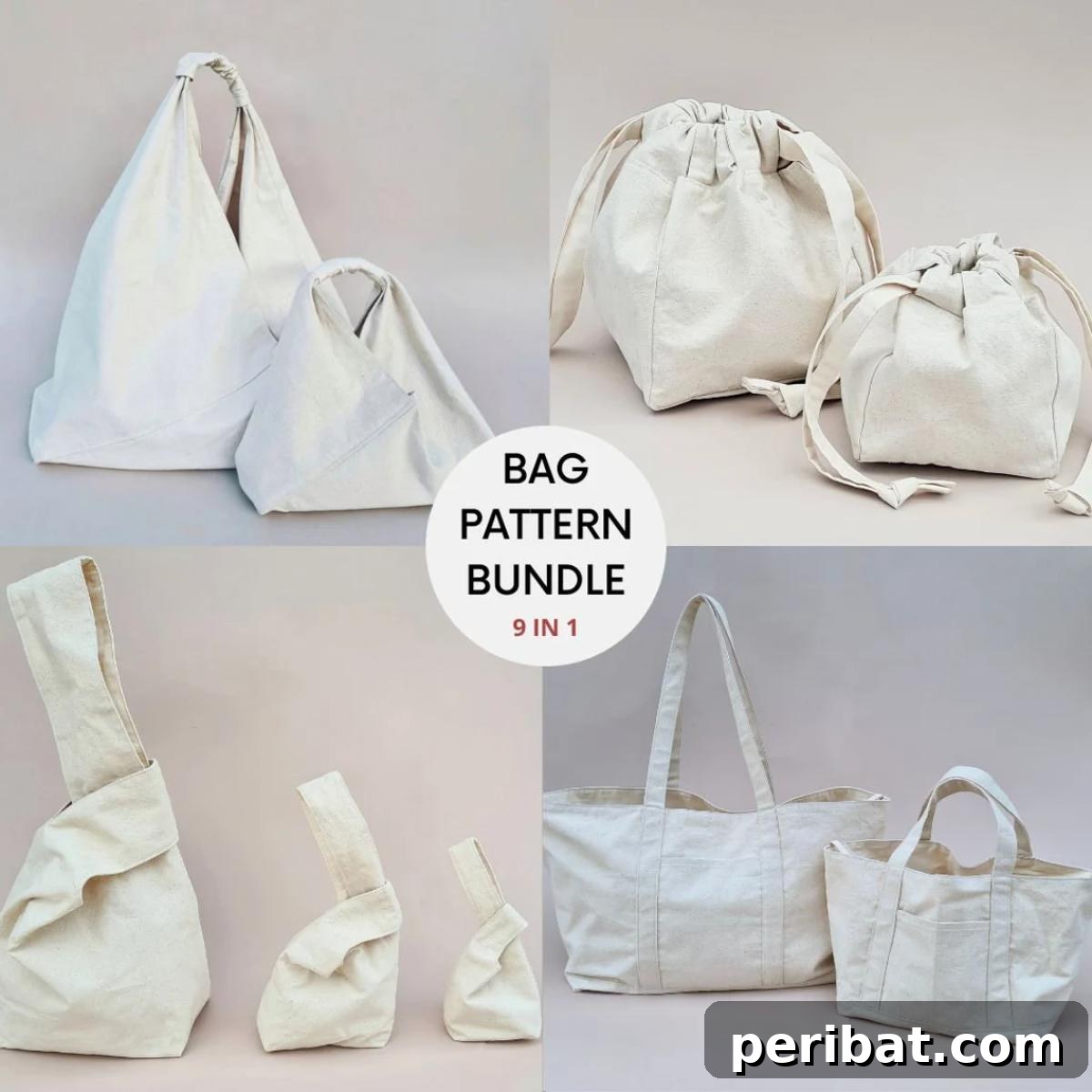 A collection of unique Japanese bags, including Origami and Knot designs.