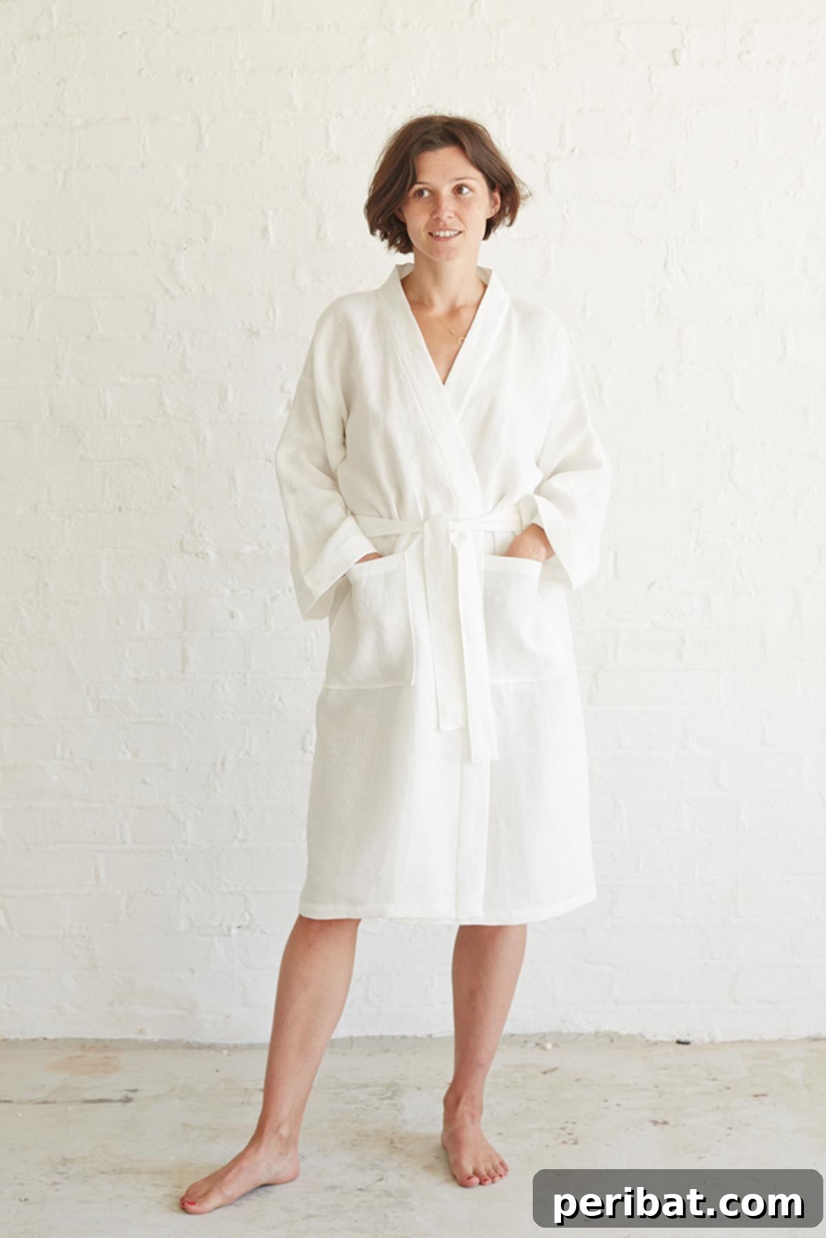 A comfortable and relaxed linen bathrobe, perfect for lazy days.