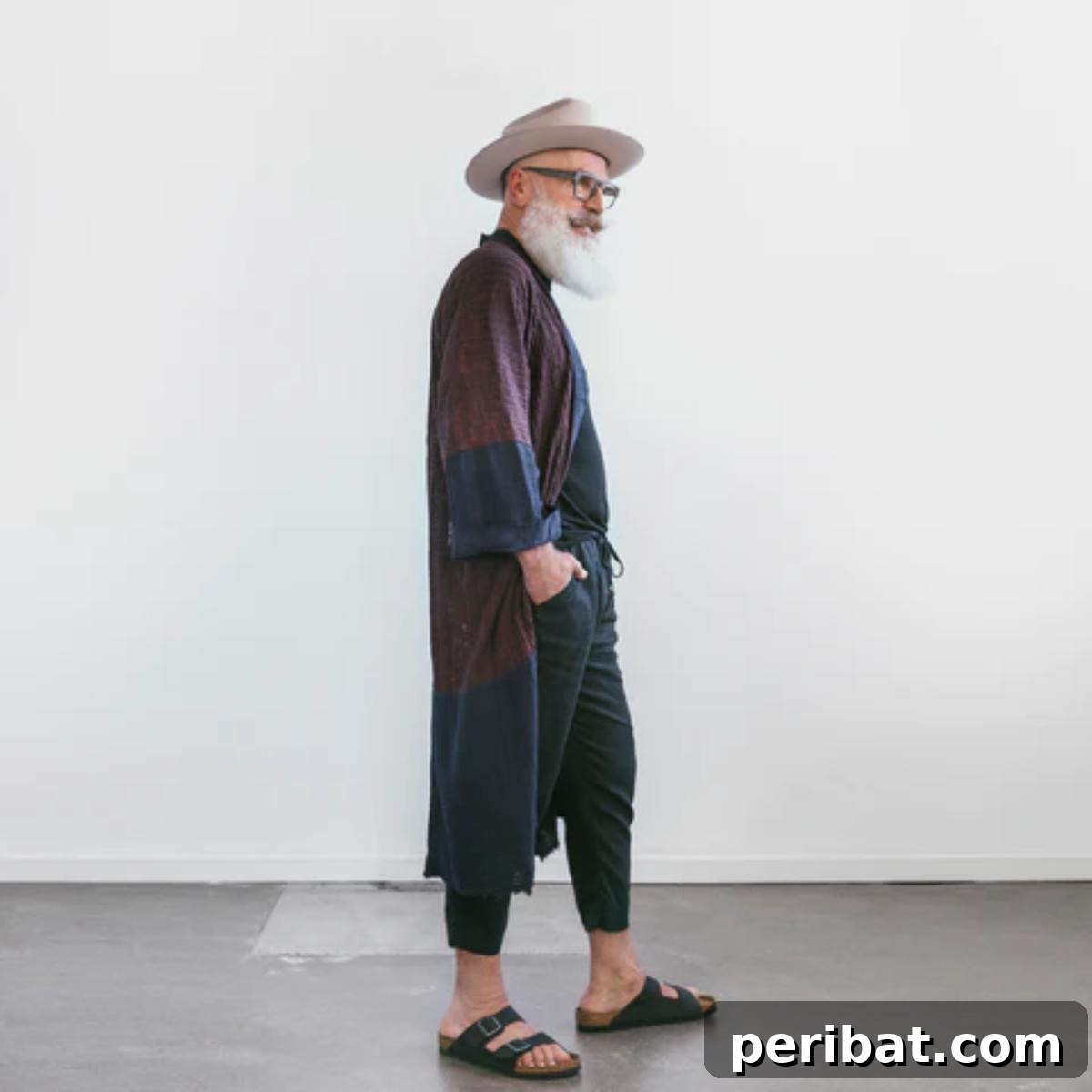 A unique zero-waste Japanese-style robe made from repurposed fabric.