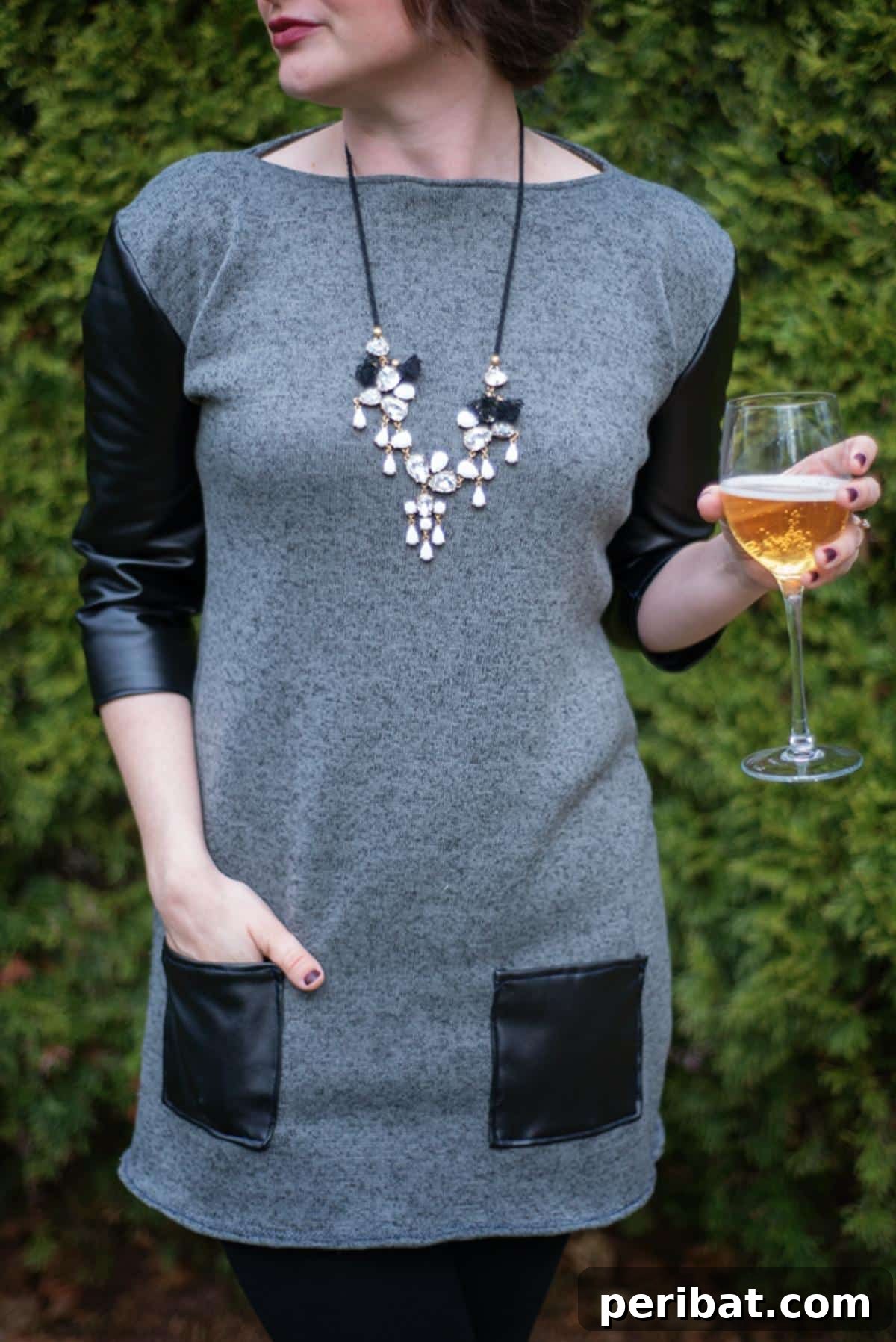 Sweatshirt Dress With Leather Accents