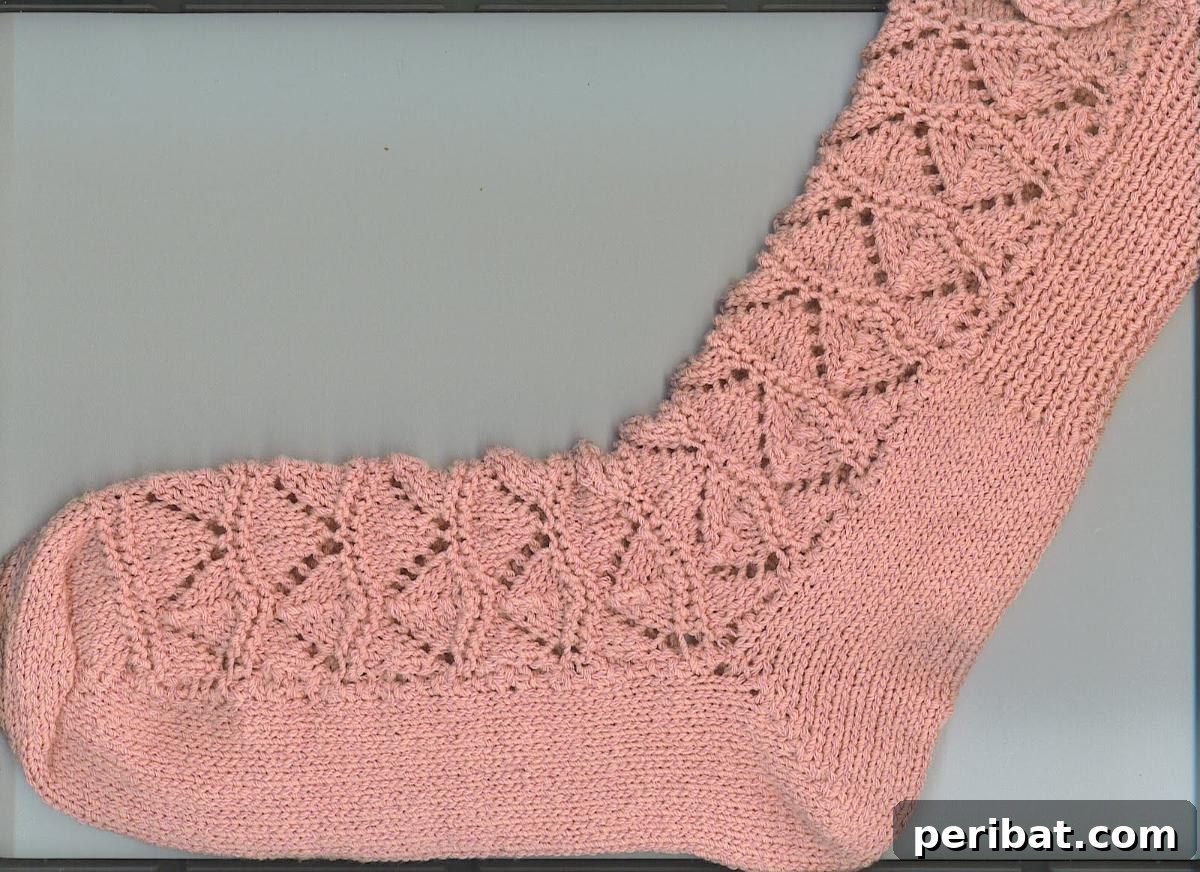 38 Cozy Sock Knitting Patterns 37 Elegant Two Needle Lace Socks, featuring a delicate and intricate lace pattern.