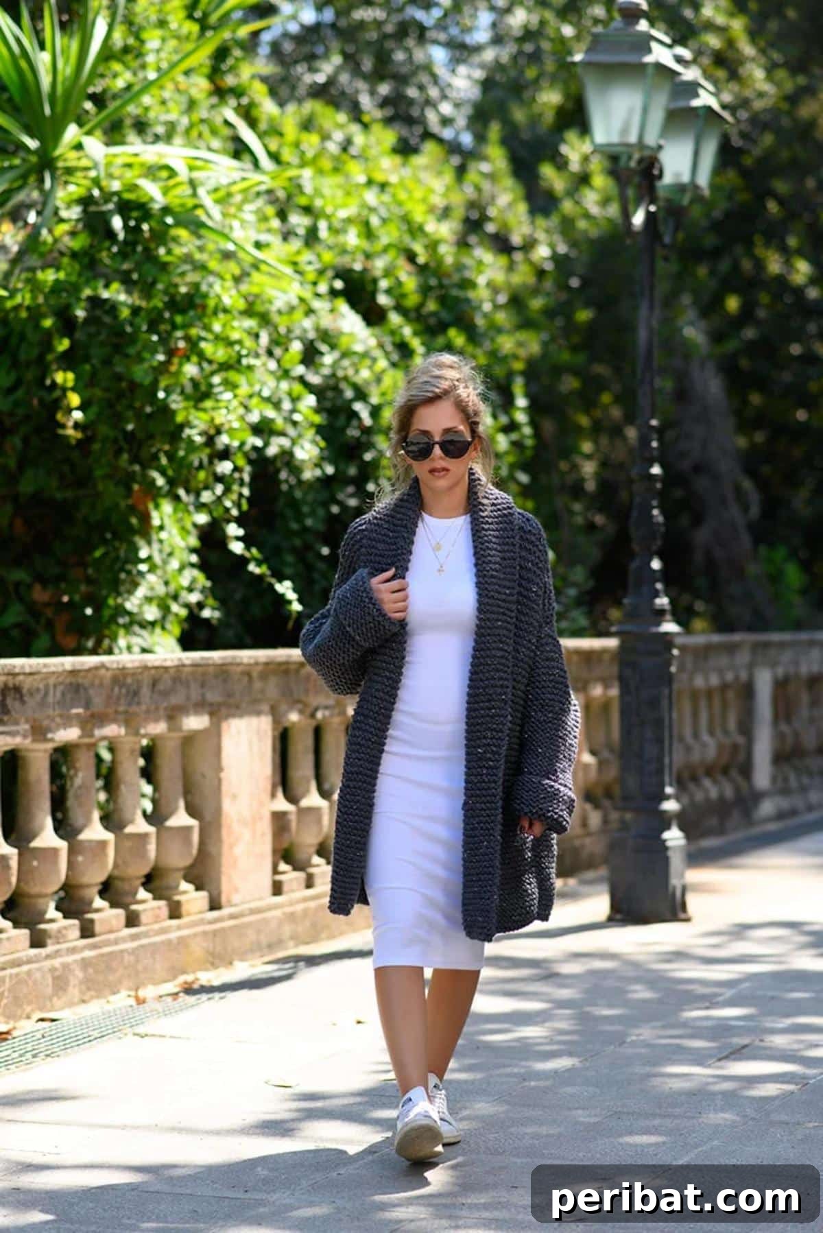 A close-up of a DIY Chunky Cardigan, emphasizing the large, comfortable stitches and inviting texture.