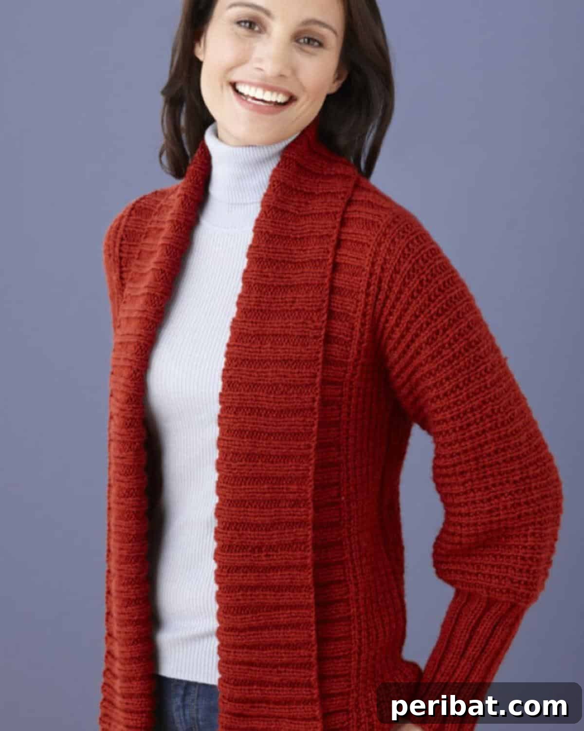 A casually chic drapery knitted cardigan, showing off its relaxed fit and elegant drape perfect for layering.