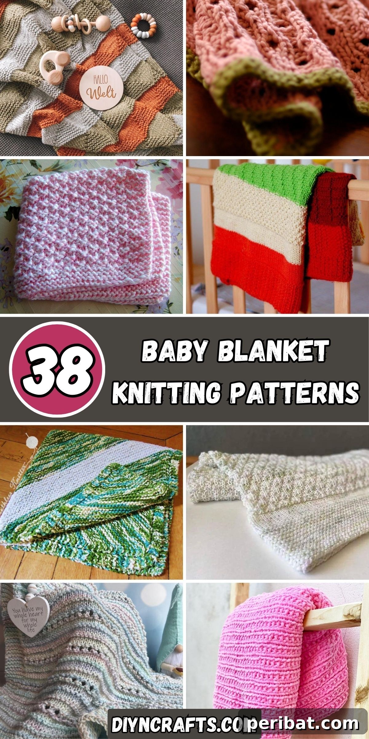 38 Adorable Baby Blanket Knitting Patterns 2 38 Baby Blanket Knitting Patterns collage. A beautiful selection of knitted blankets in various colors and textures, perfect for a baby shower gift or personal project.