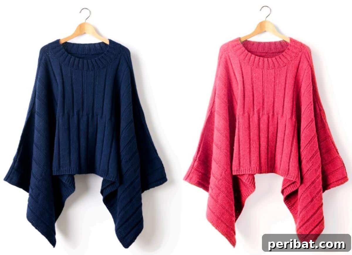 29 Stylish Poncho Knitting Patterns 9 Patons Reversible Ribbed Knit Ponchos