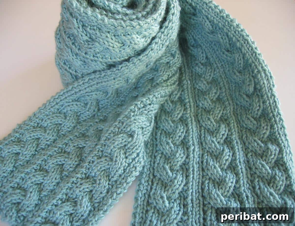 25 Inspiring Cable Knit Scarf Designs 4 Braid Cable Reversible Hiking Scarf