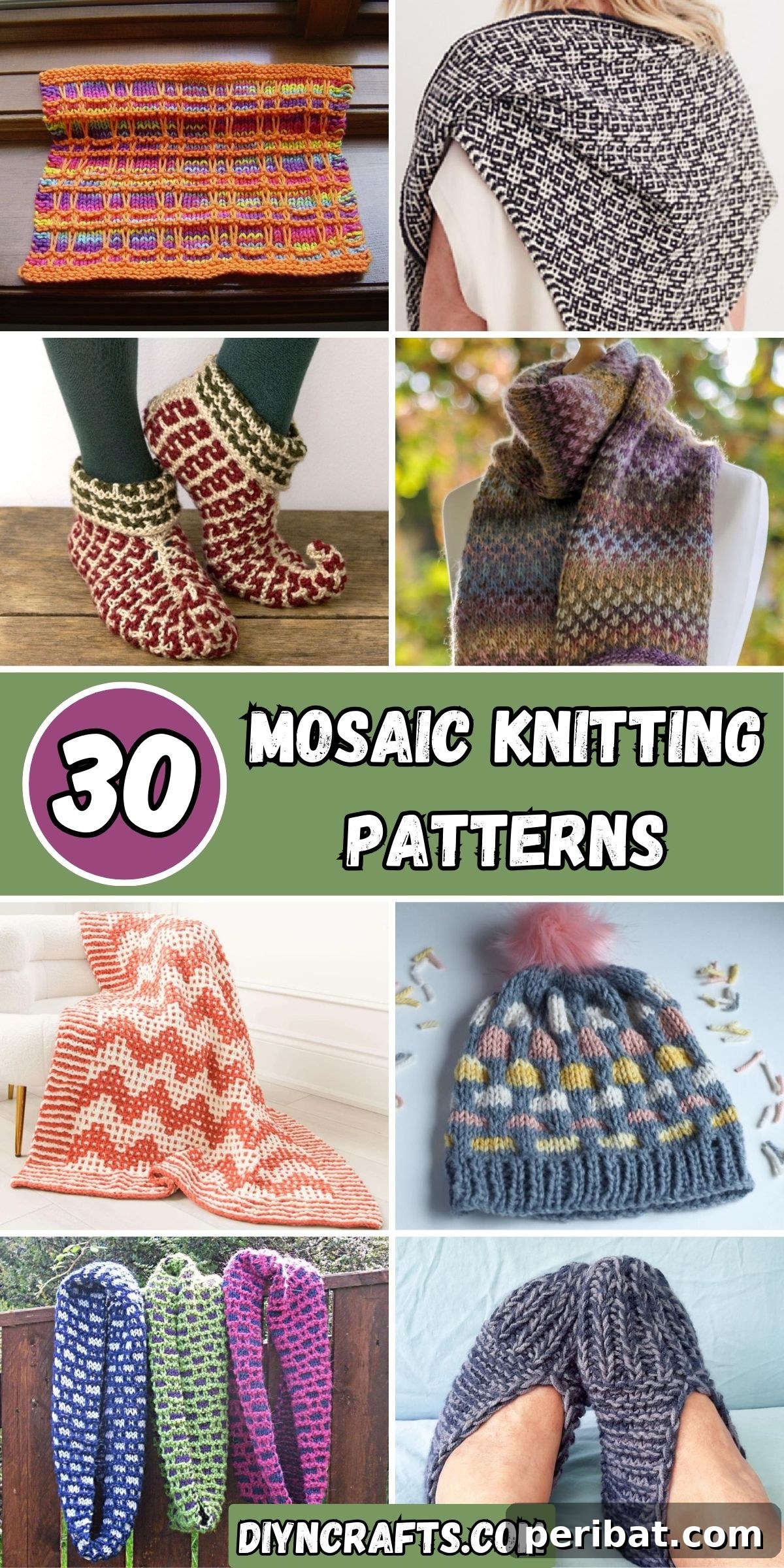 Unlocking Color: 30 Mosaic Knitting Inspirations 2 30 Mosaic Knitting Patterns collage.