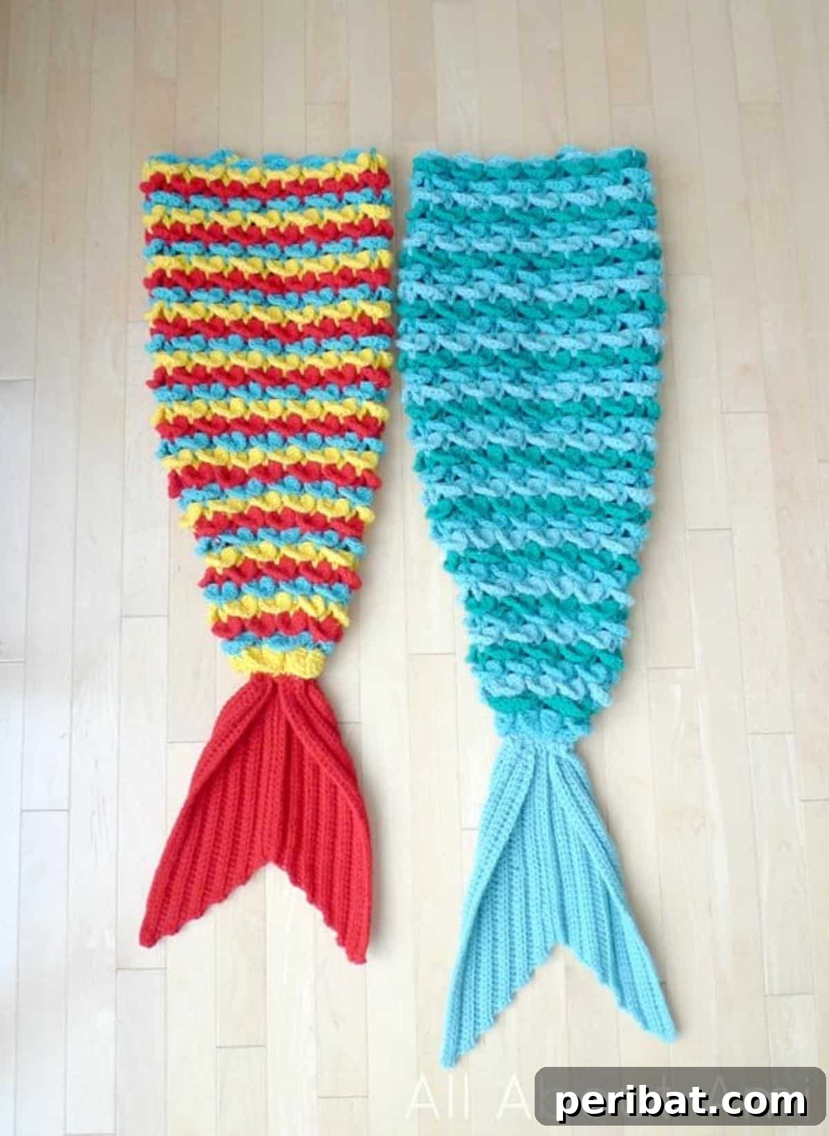 Crocodile Stitch Mermaid Tail Blanket, showcasing a textured design that mimics real scales with vibrant yarn.
