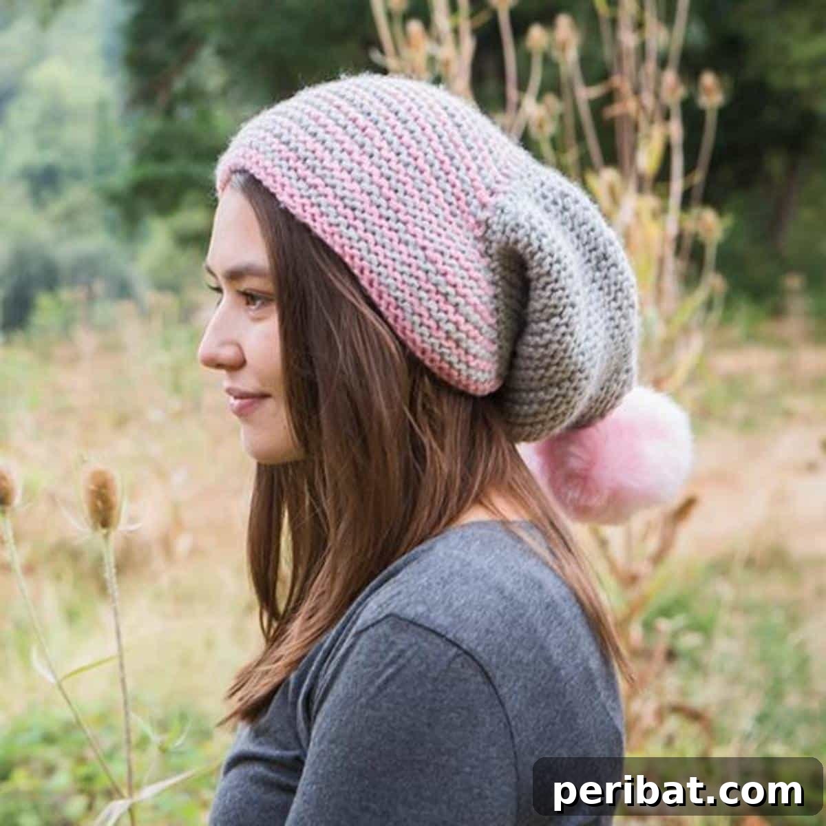38 Cozy Slouchy Hat Knitting Patterns 11 Modern Equilateral Slouch Beanie knitting pattern, featuring a distinctive color-blocked design in chunky yarn.